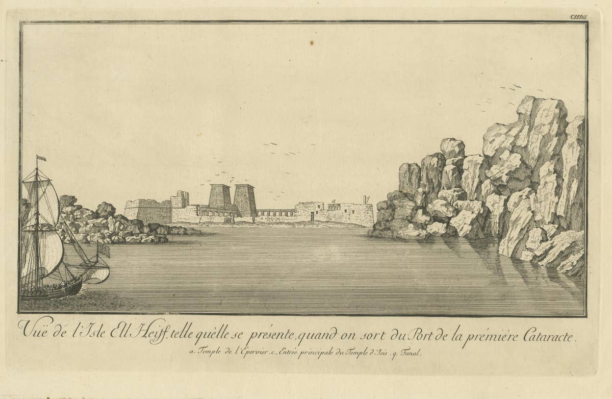 Island of Philae from the First Cataract – Norden Egypt Engraving 1755