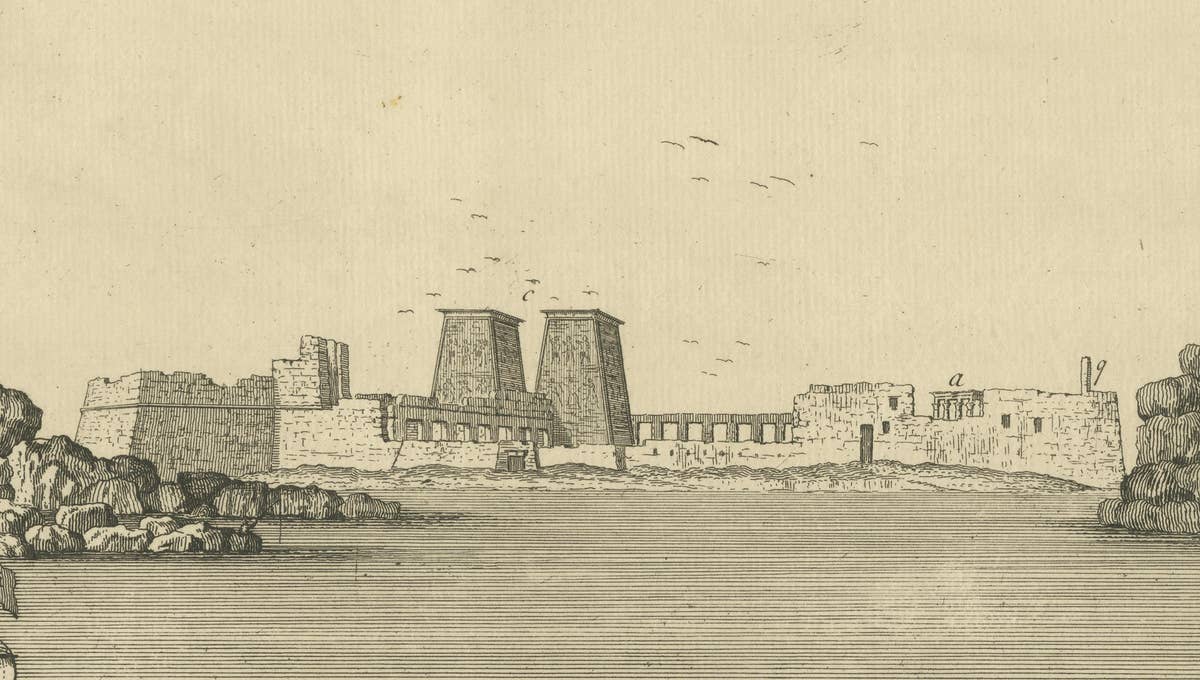 Island of Philae from the First Cataract – Norden Egypt Engraving 1755