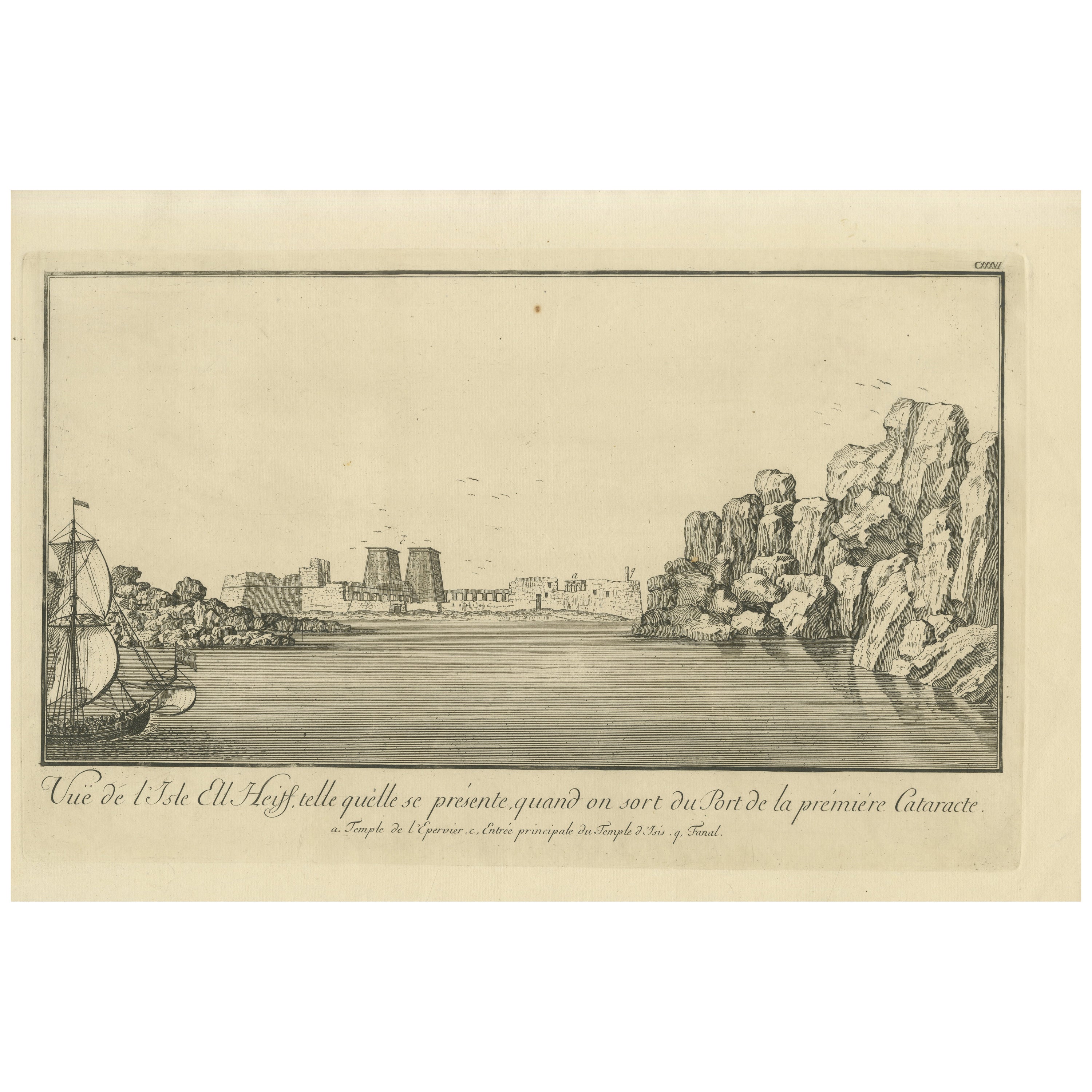 Island of Philae from the First Cataract – Norden Egypt Engraving 1755