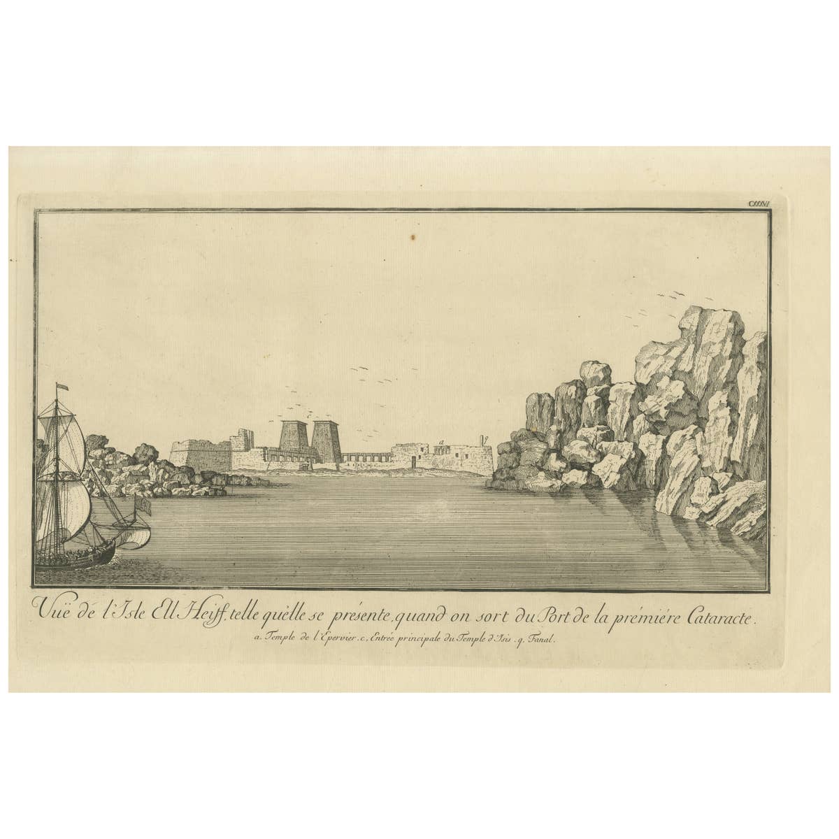 Island of Philae from the First Cataract – Norden Egypt Engraving 1755