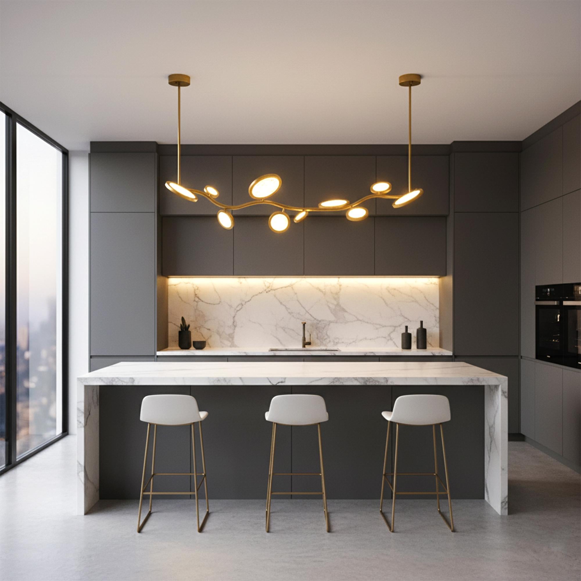 Lampade a sospensione a isola - Design a cerchi in ottone e vetro in vendita 3