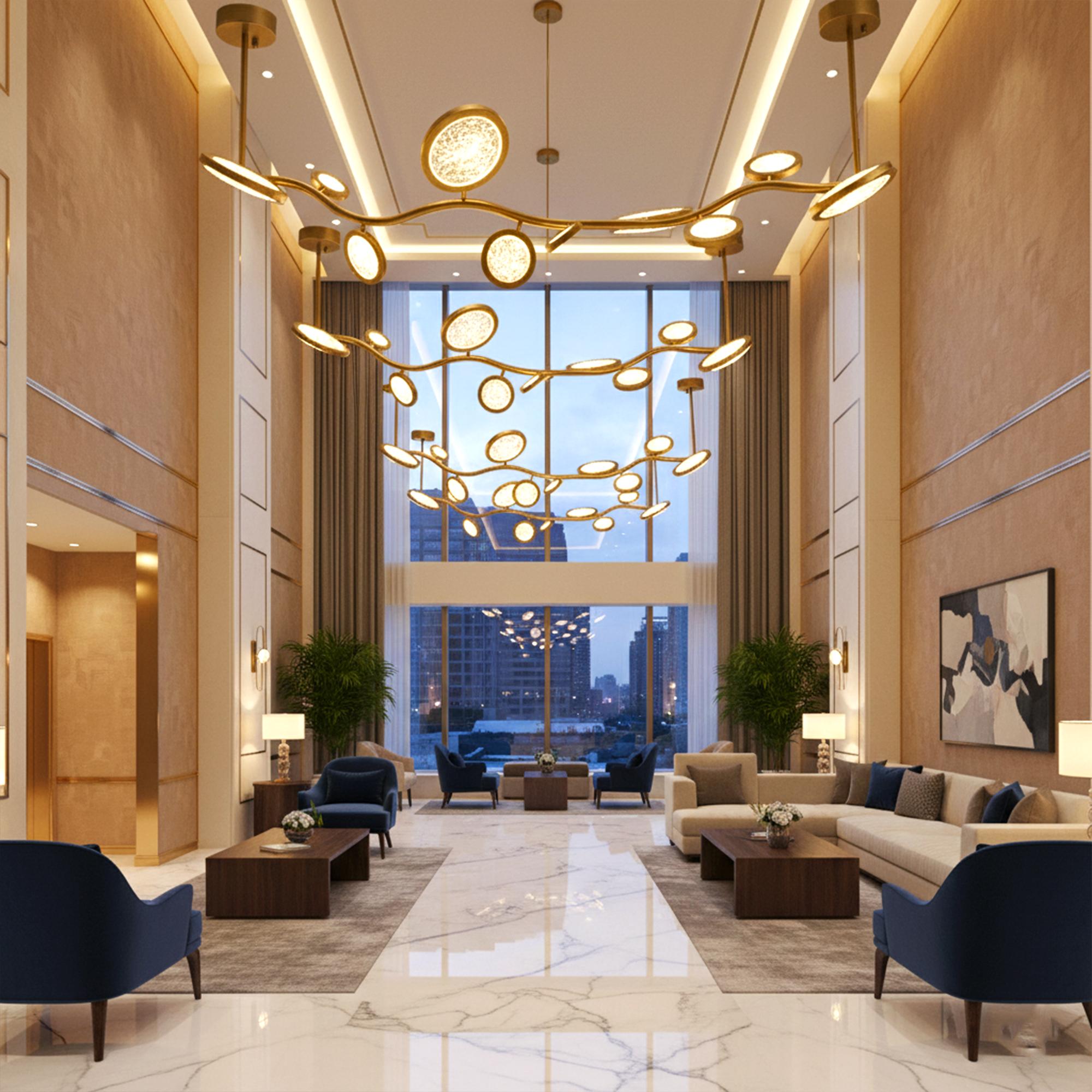 XXI secolo e contemporaneo Lampade a sospensione a isola - Design a cerchi in ottone e vetro in vendita