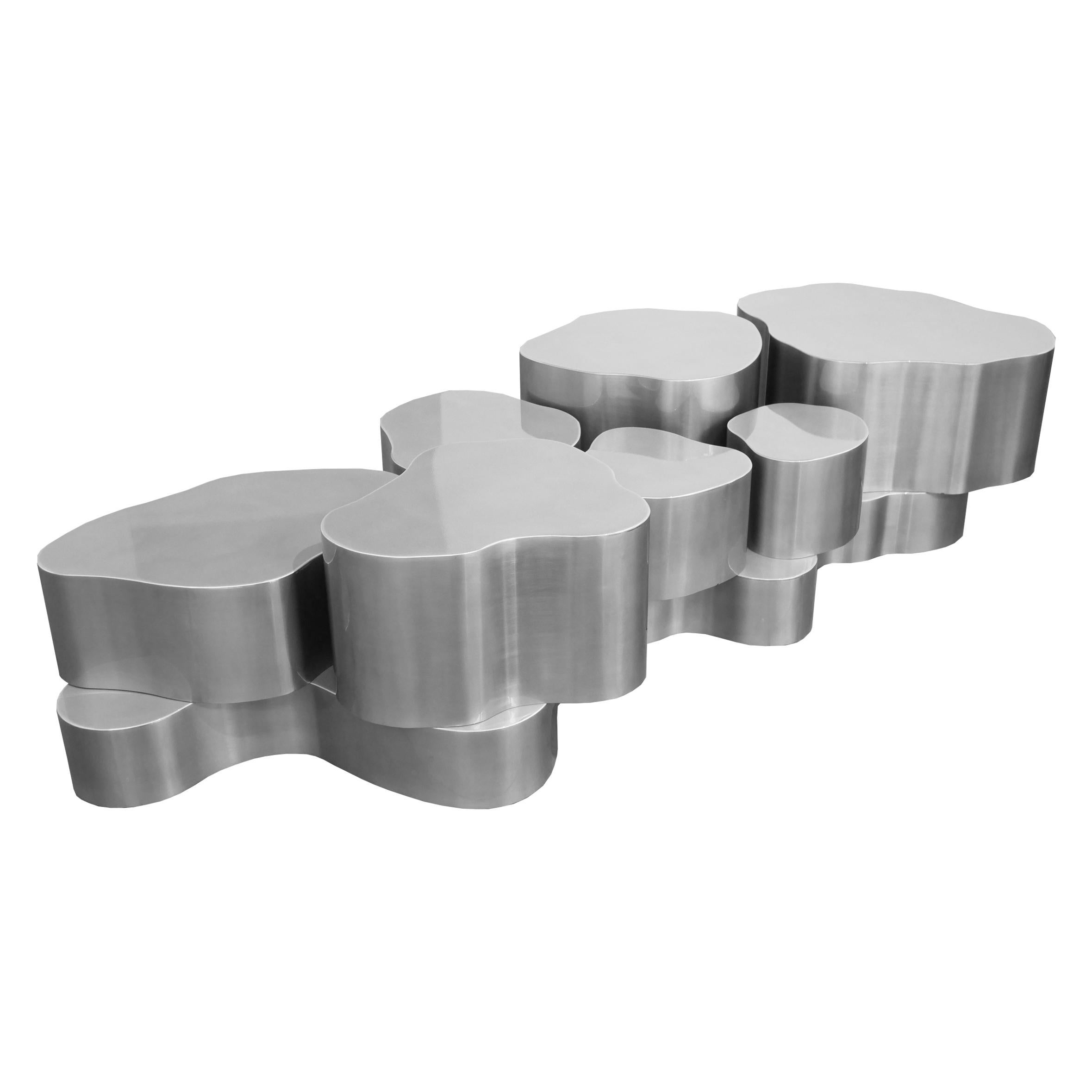 Modern Silver Coffee Table by Bert Furnari Biomorphic Powder-Coated Aluminum For Sale