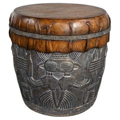 Vintage Island Style Boho Chic Resin Tiki Tribal Large Drum End or Accent Table