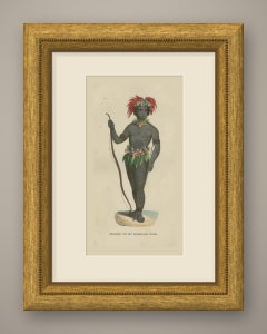 Islander of Murderers Island, Tattooed Figure, Antique Hand-Colored Print, 1854
