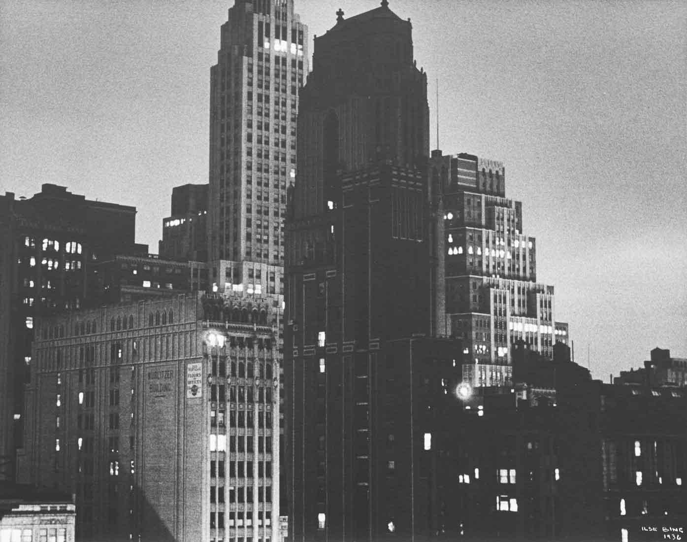 Isle Bing Black and White Photograph - View from the Algonquin Hotel at Night, New York, 1936 - Ilse Bing