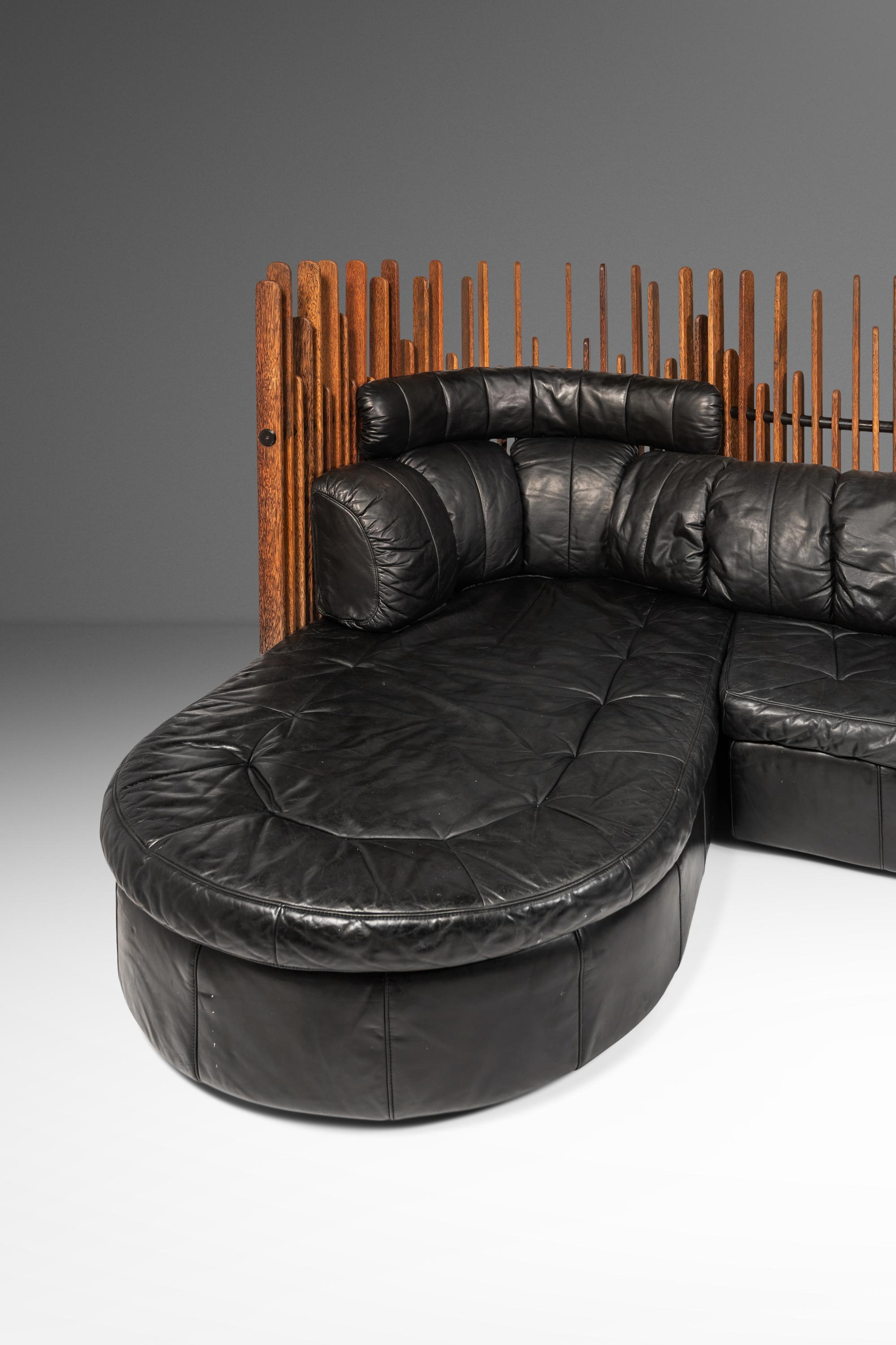 Isle D'Palm Modular Sofa, Leather and Palm Wood, Pacific Green, Australia, 2000s For Sale 5