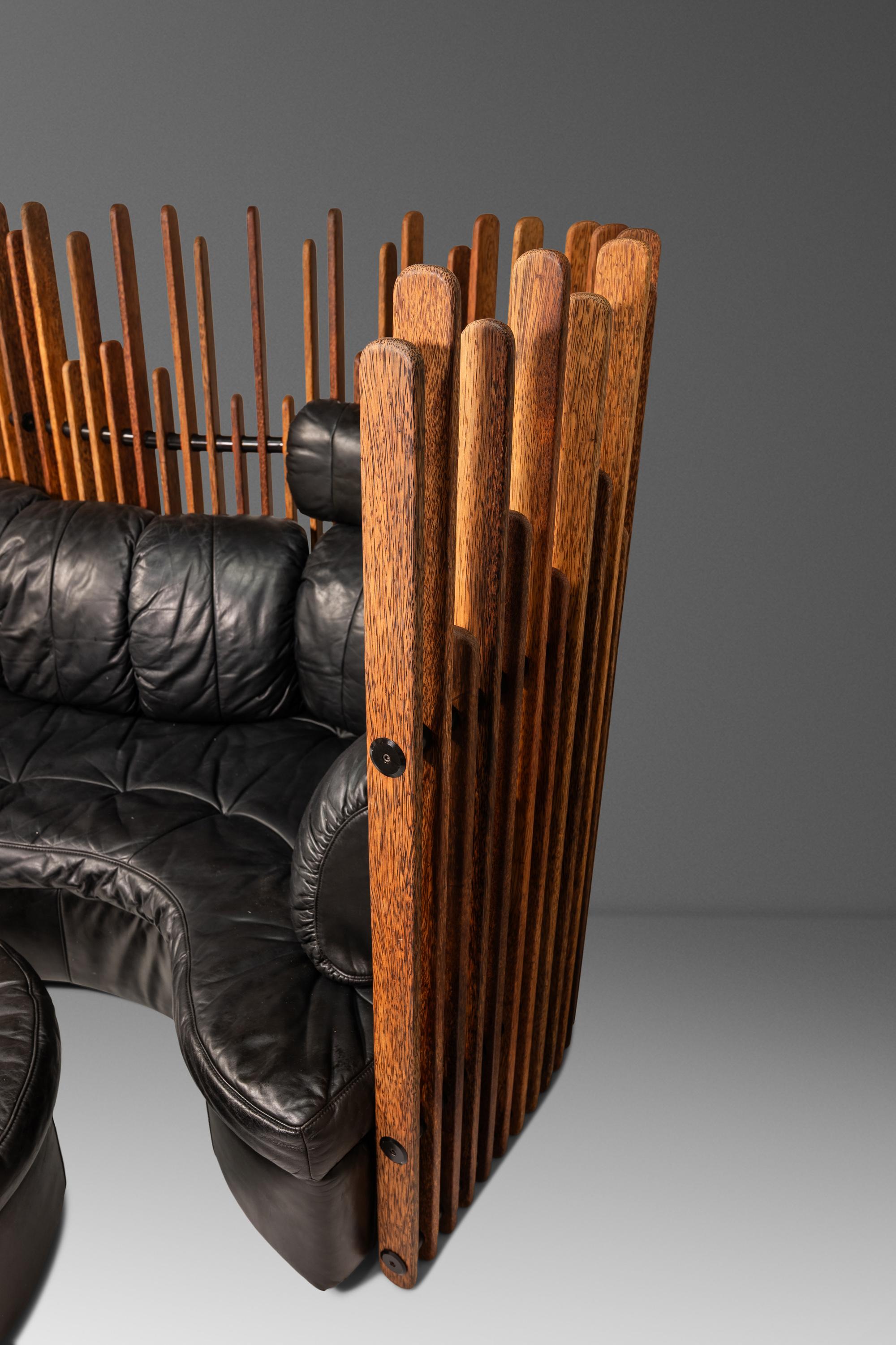 Isle D'Palm Modular Sofa, Leather and Palm Wood, Pacific Green, Australia, 2000s For Sale 6