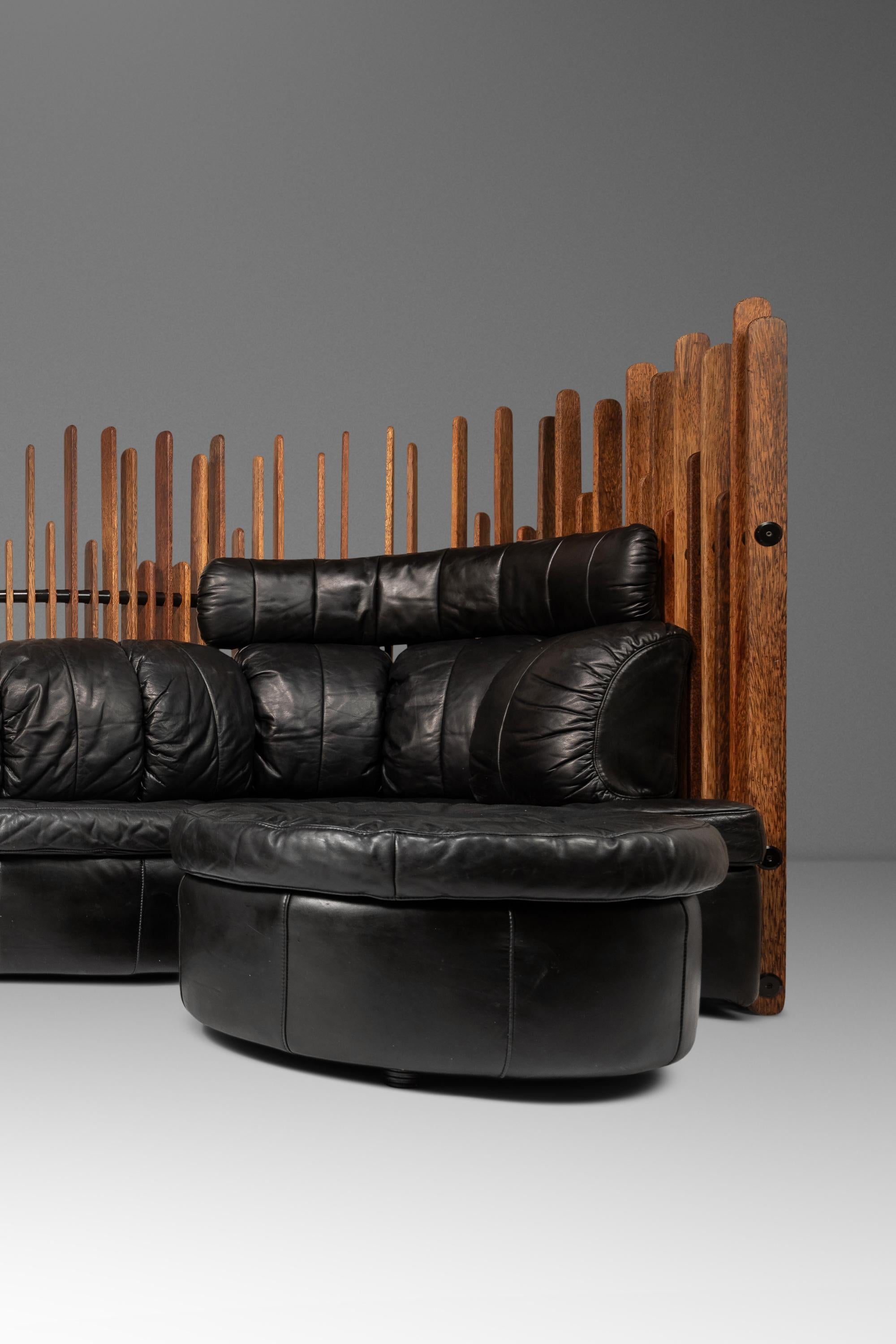 Isle D'Palm Modular Sofa, Leather and Palm Wood, Pacific Green, Australia, 2000s For Sale 8