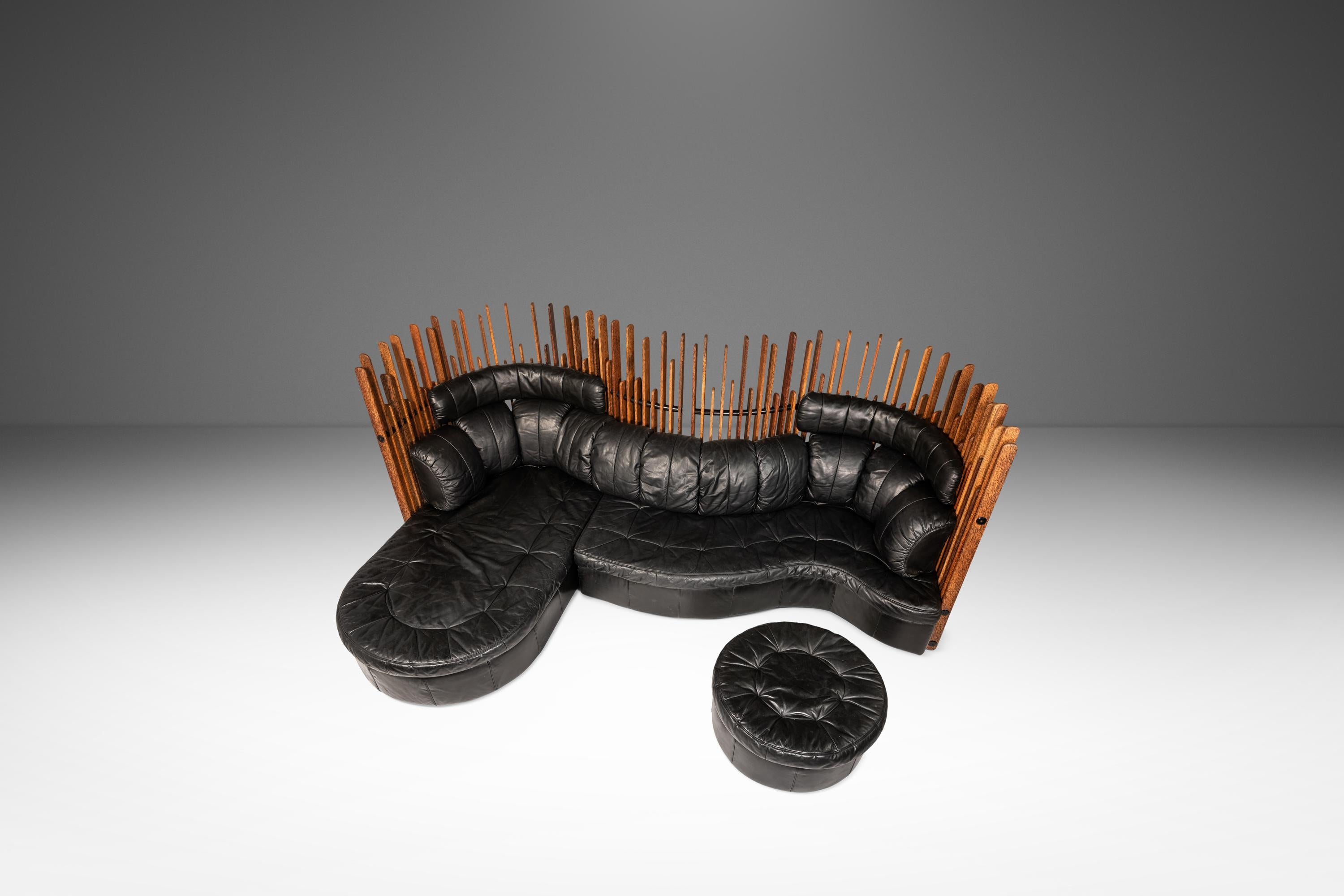 Organic Modern Isle D'Palm Modular Sofa, Leather and Palm Wood, Pacific Green, Australia, 2000s For Sale
