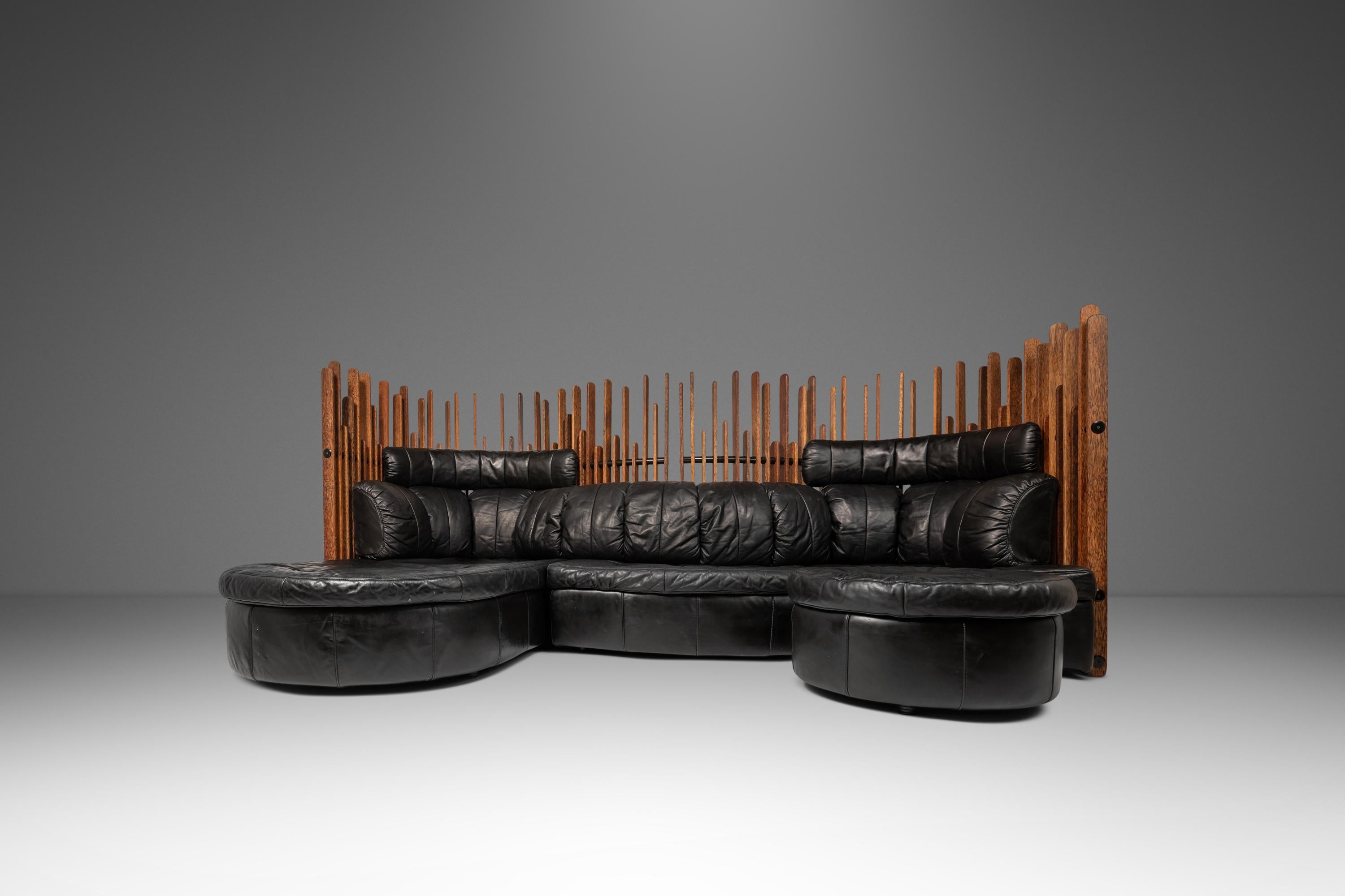 Contemporary Isle D'Palm Modular Sofa, Leather and Palm Wood, Pacific Green, Australia, 2000s For Sale
