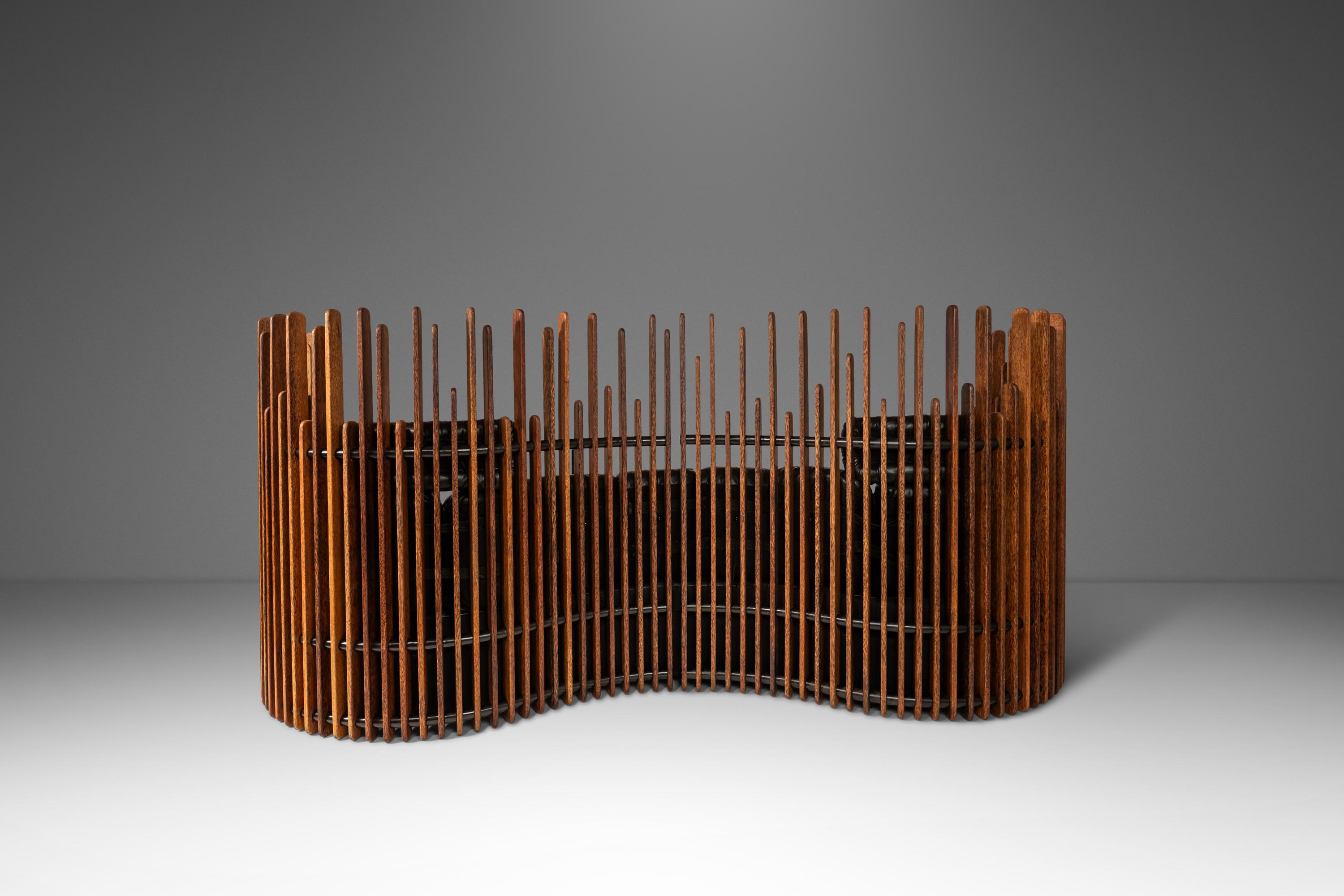 Isle D'Palm Modular Sofa, Leather and Palm Wood, Pacific Green, Australia, 2000s For Sale 2