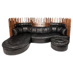 Used Isle D'Palm Modular Sofa, Leather and Palm Wood, Pacific Green, Australia, 2000s