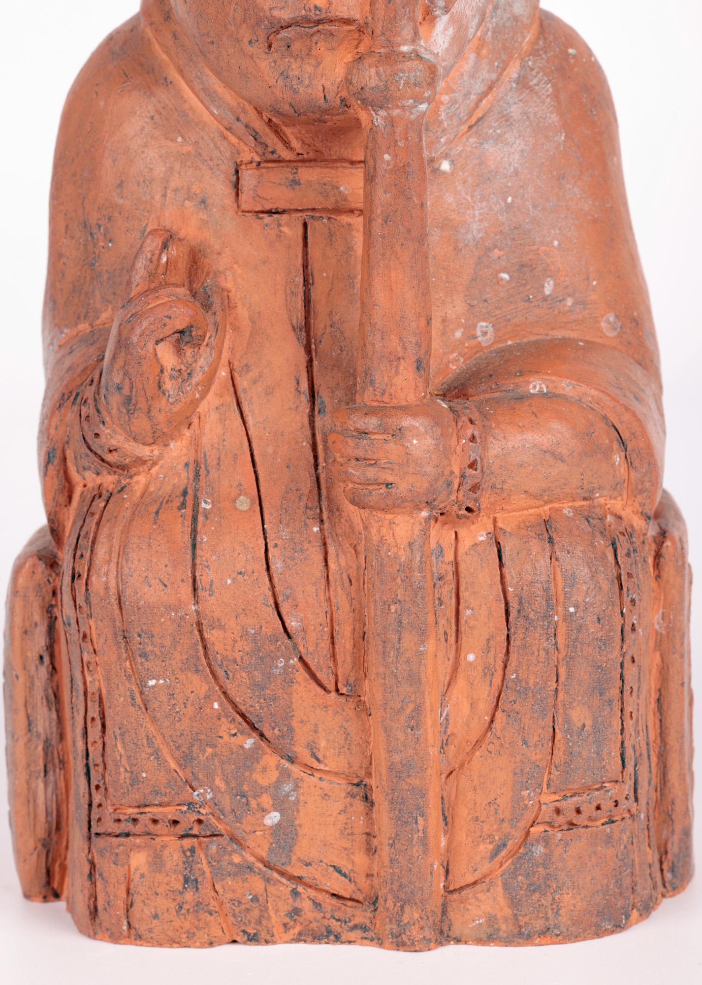 Hand-Crafted Isle of Lewis Scottish Terracotta Bishop Chess Piece For Sale