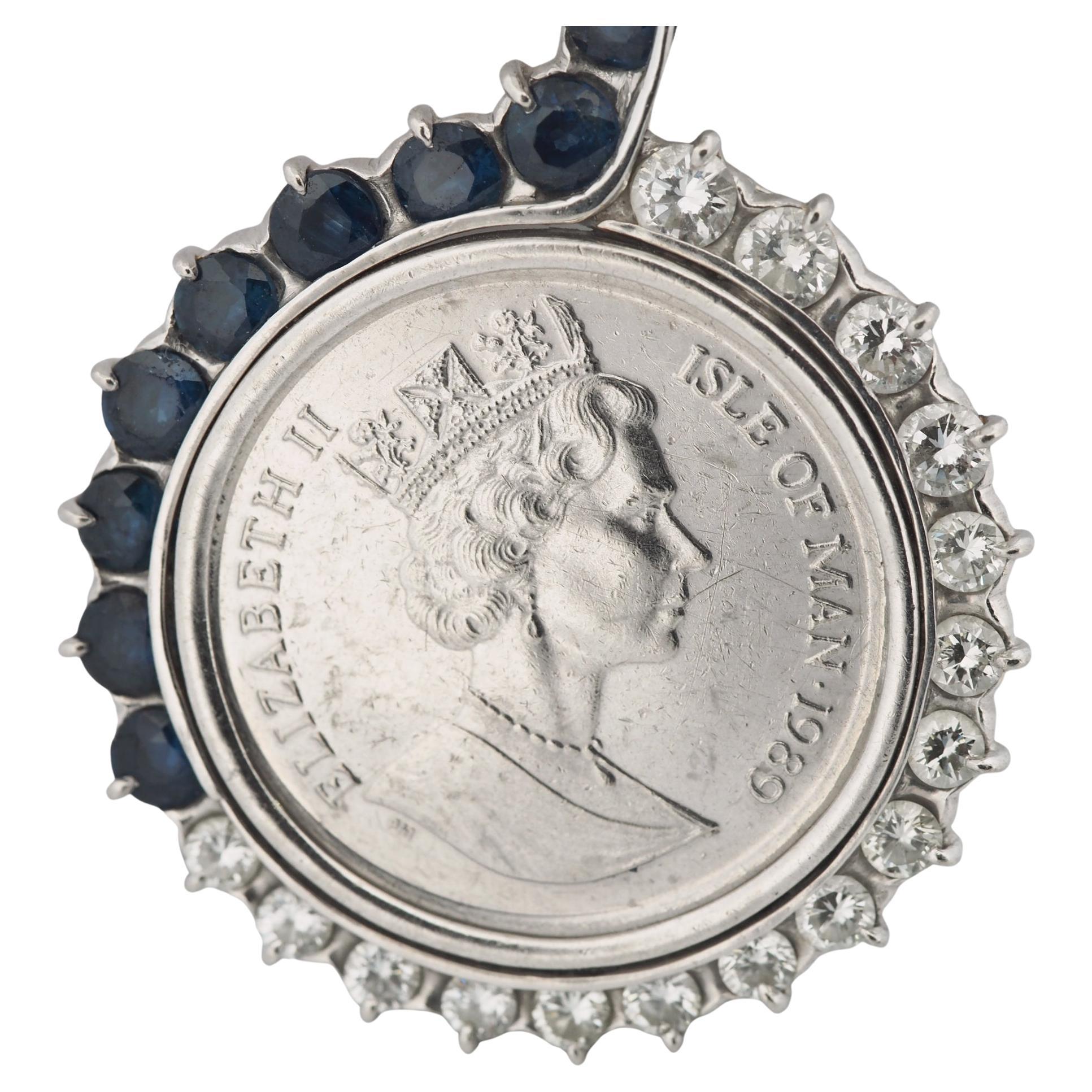 da uomo o donna Isle of Man 1989 Gatto persiano Elisabetta II Moneta d'oro da 1/5 di corona Ciondolo Top in vendita