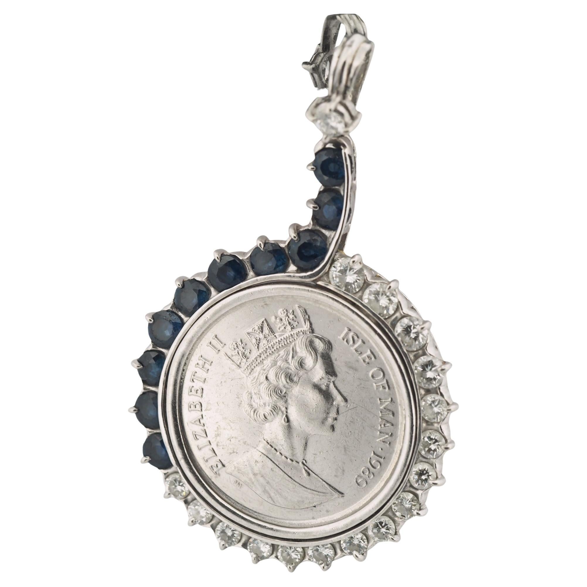 Isle Of You 1989 Persian Cat Elizabeth II Coin 1/5 Crown Gold Pendentif Top