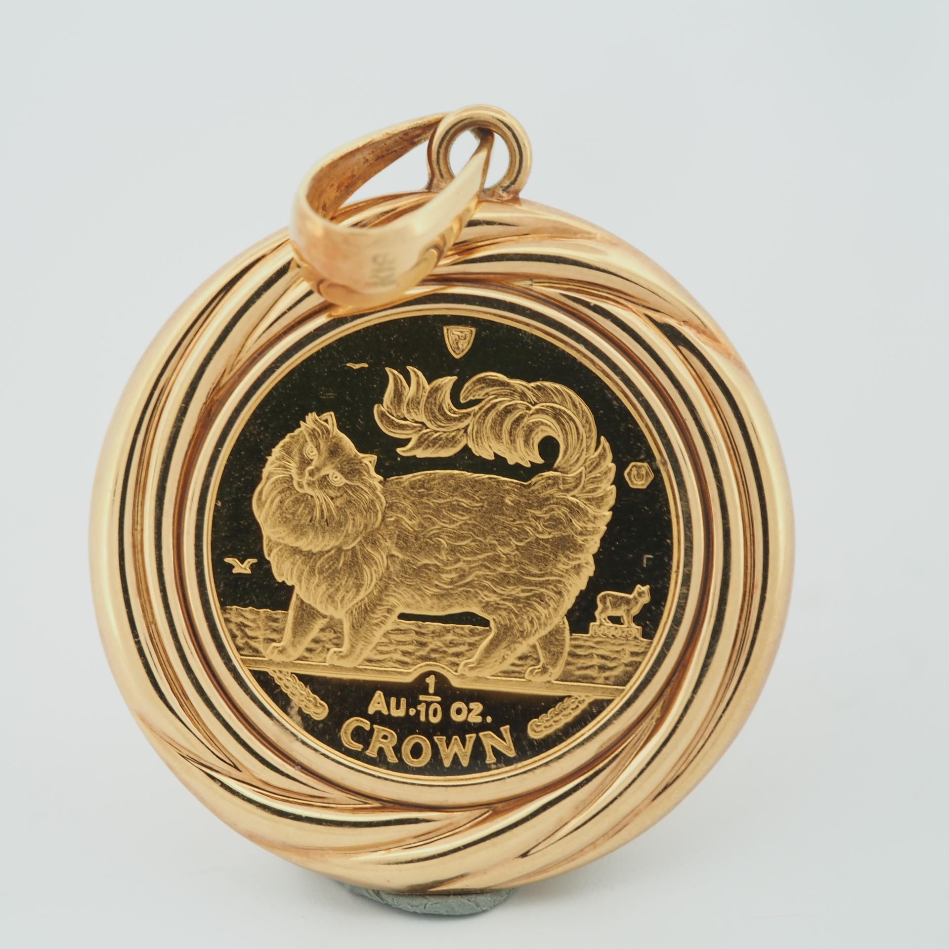 Isle of Man 1993 Maine Coon Elizabeth II Coin 1/10 oz Crown Gold Pendant Top For Sale 1