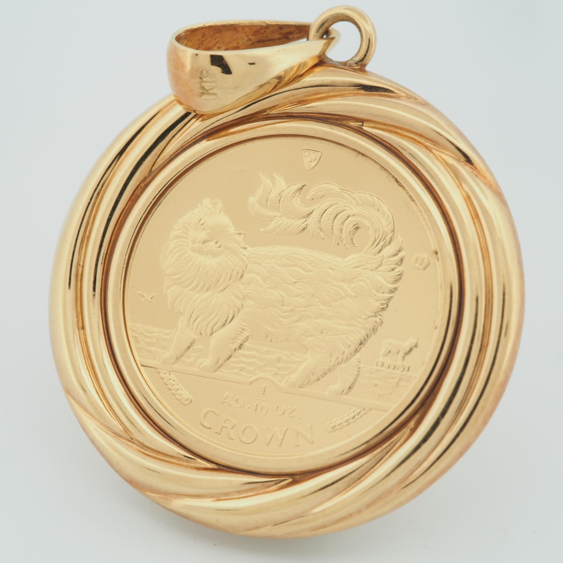 Isle of Man 1993 Maine Coon Elizabeth II Coin 1/10 oz Crown Gold Pendant Top For Sale 2