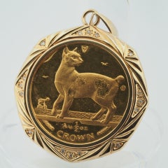 Isle of Man 1994 Japanese Bobtail Elizabeth II Coin 1/2 Crown Gold Pendant Top