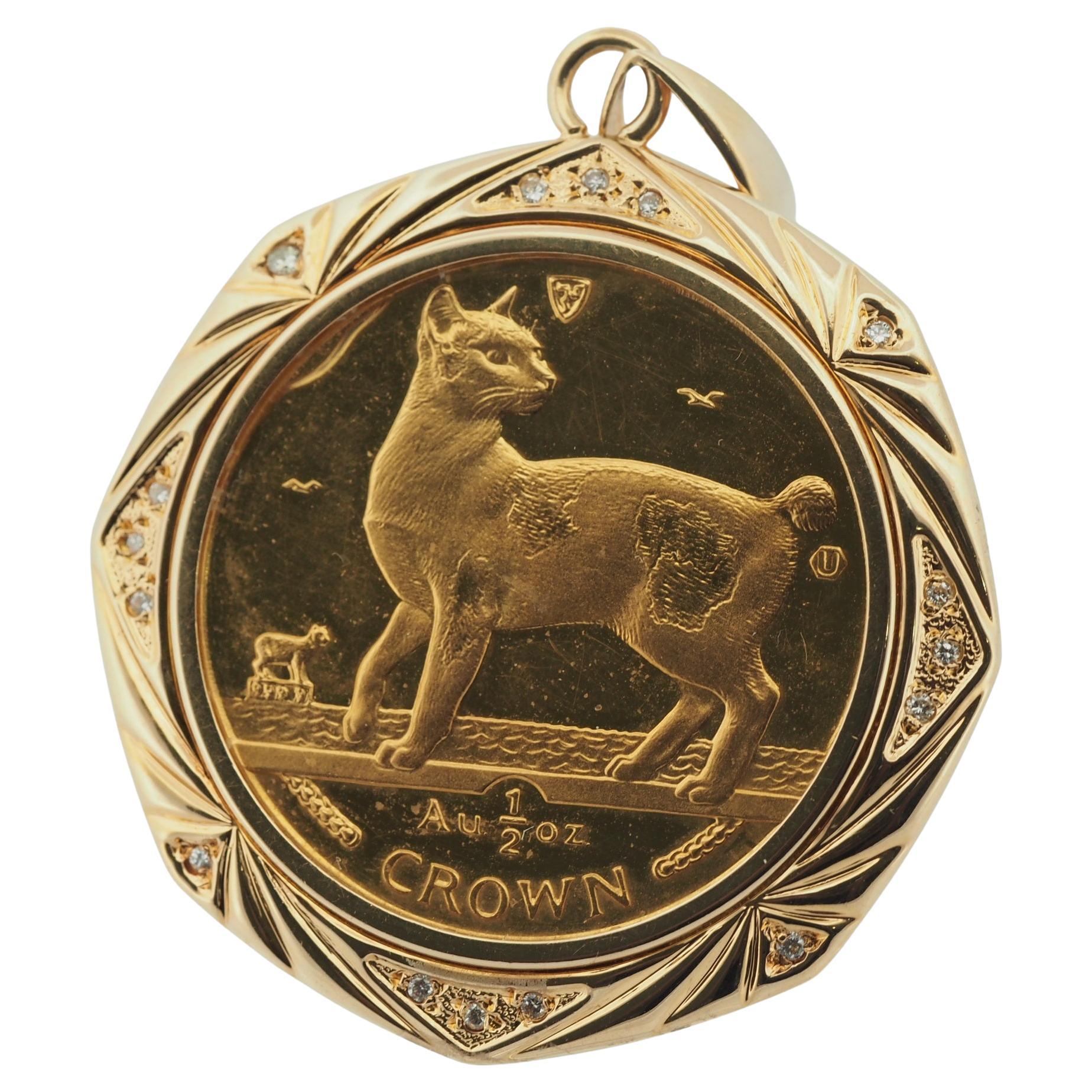 Isle of Man 1994 Japanese Bobtail Elizabeth II Coin 1/2 Crown Gold Pendant Top