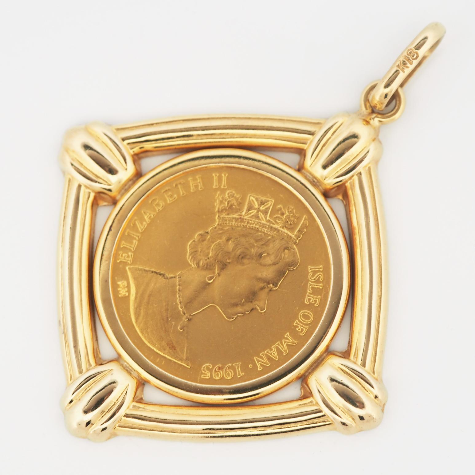 Isle of Man 1995 Turkish Cat Elizabeth II Coin 1/25 oz Crown Gold Pendant Top In Good Condition For Sale In Kobe, Hyogo
