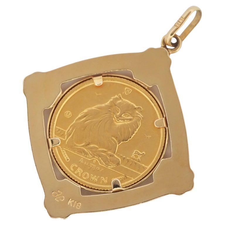Isle of Man 1995 Turkish Cat Elizabeth II Coin 1/25 oz Crown Gold Pendant Top For Sale