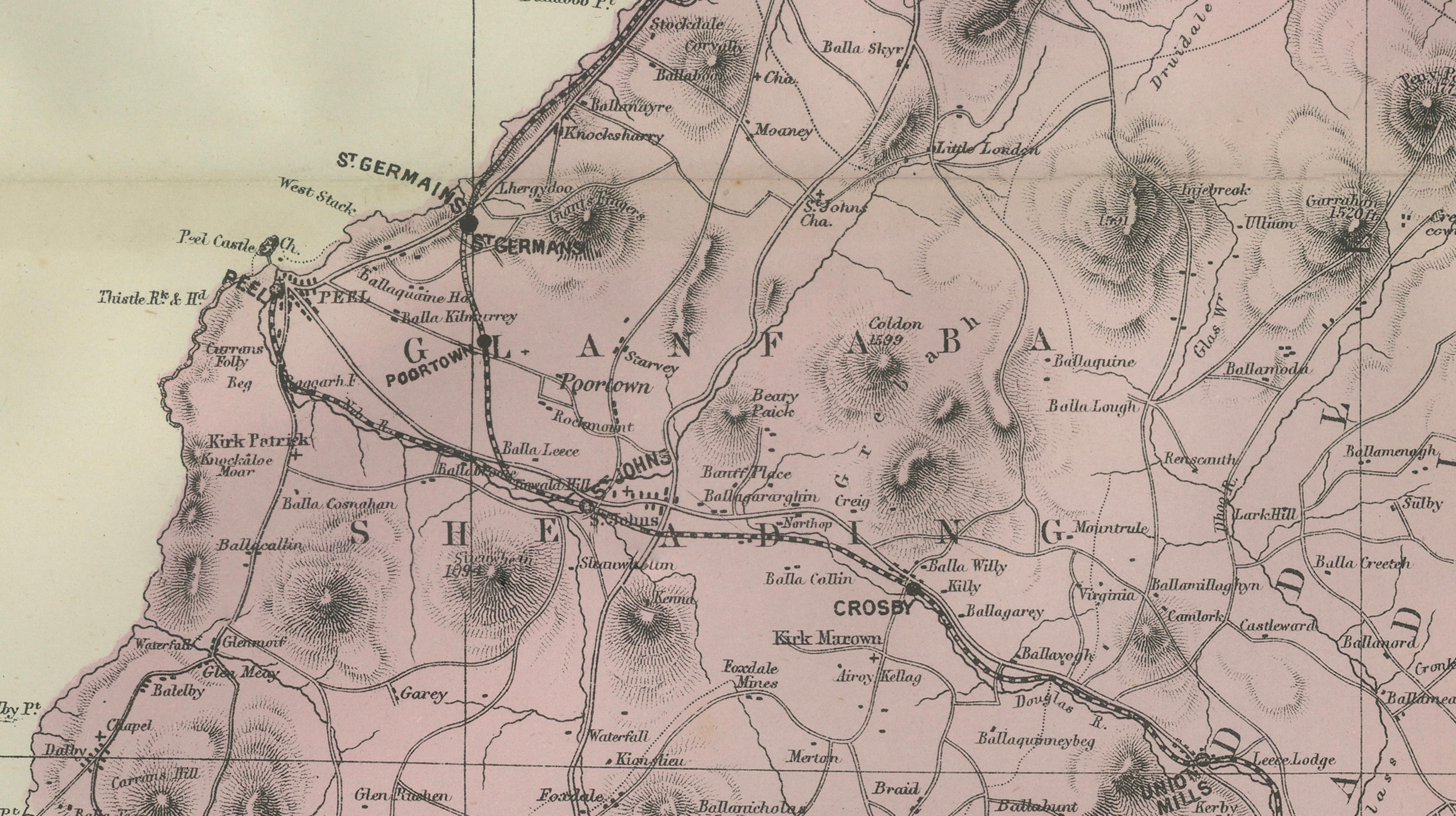 Isle of Man Map, Ordnance Survey Style, Bacon London, 1885