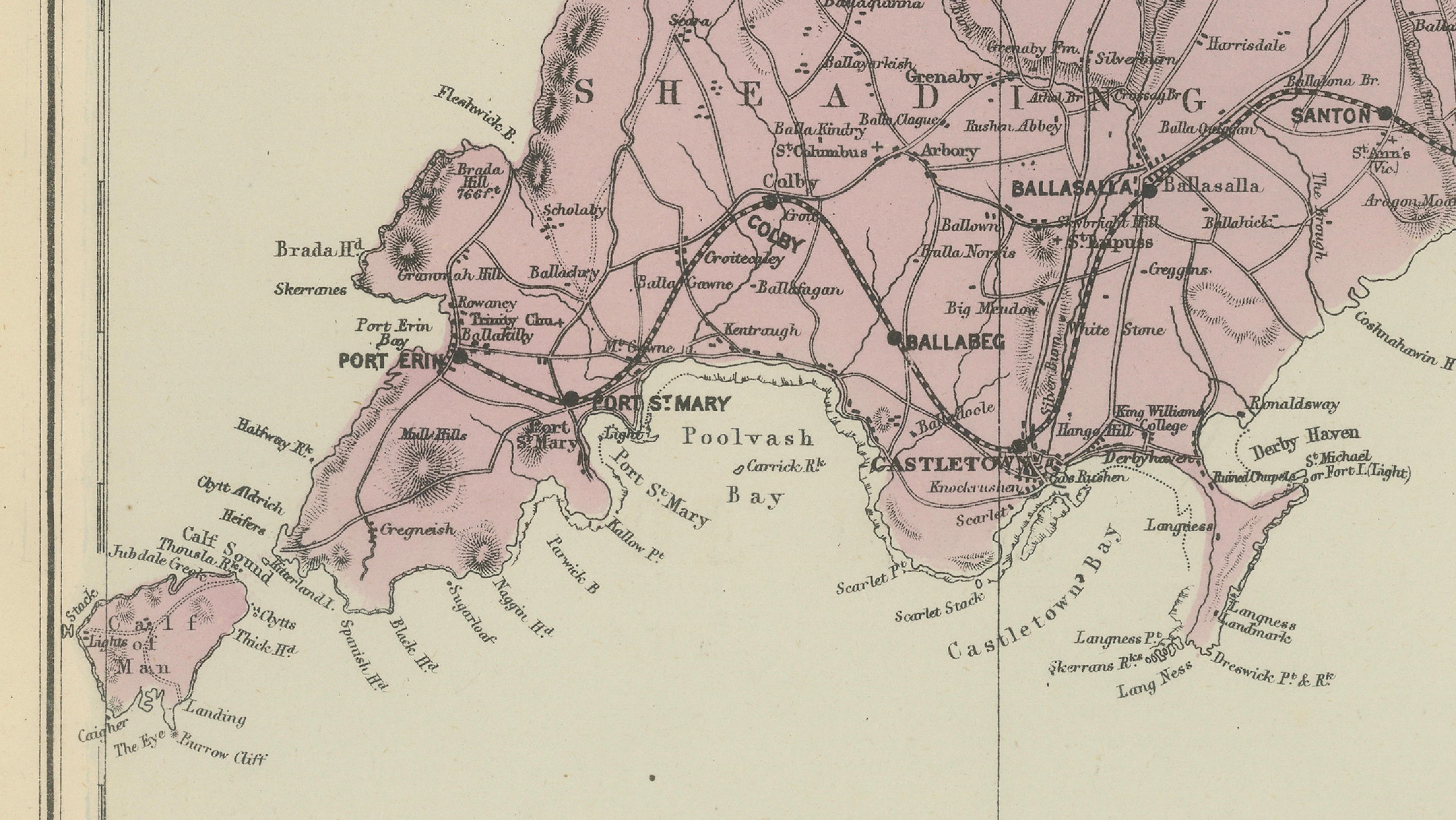 Isle of Man Map, Ordnance Survey Style, Bacon London, 1885