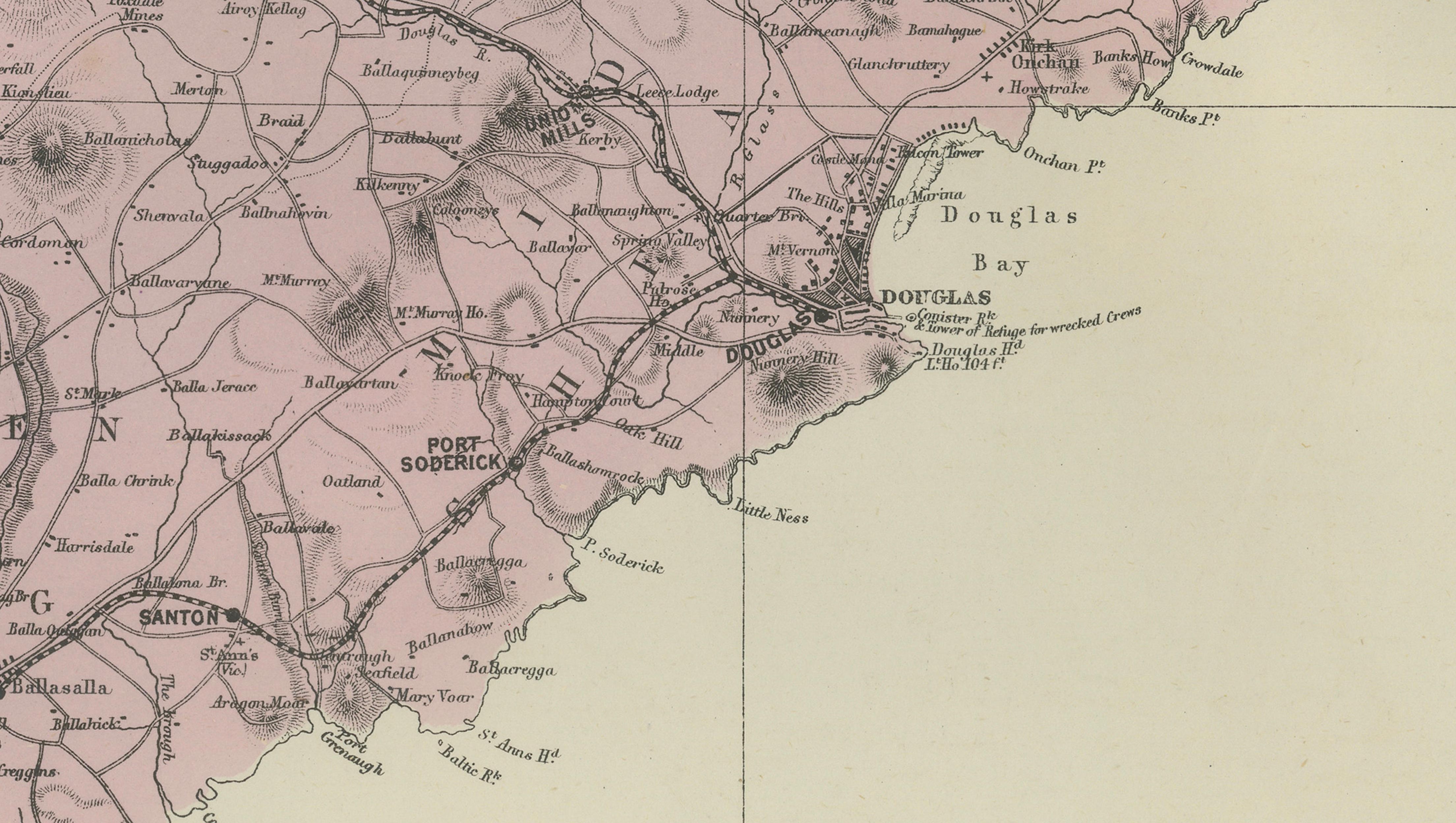 Isle of Man Map, Ordnance Survey Style, Bacon London, 1885