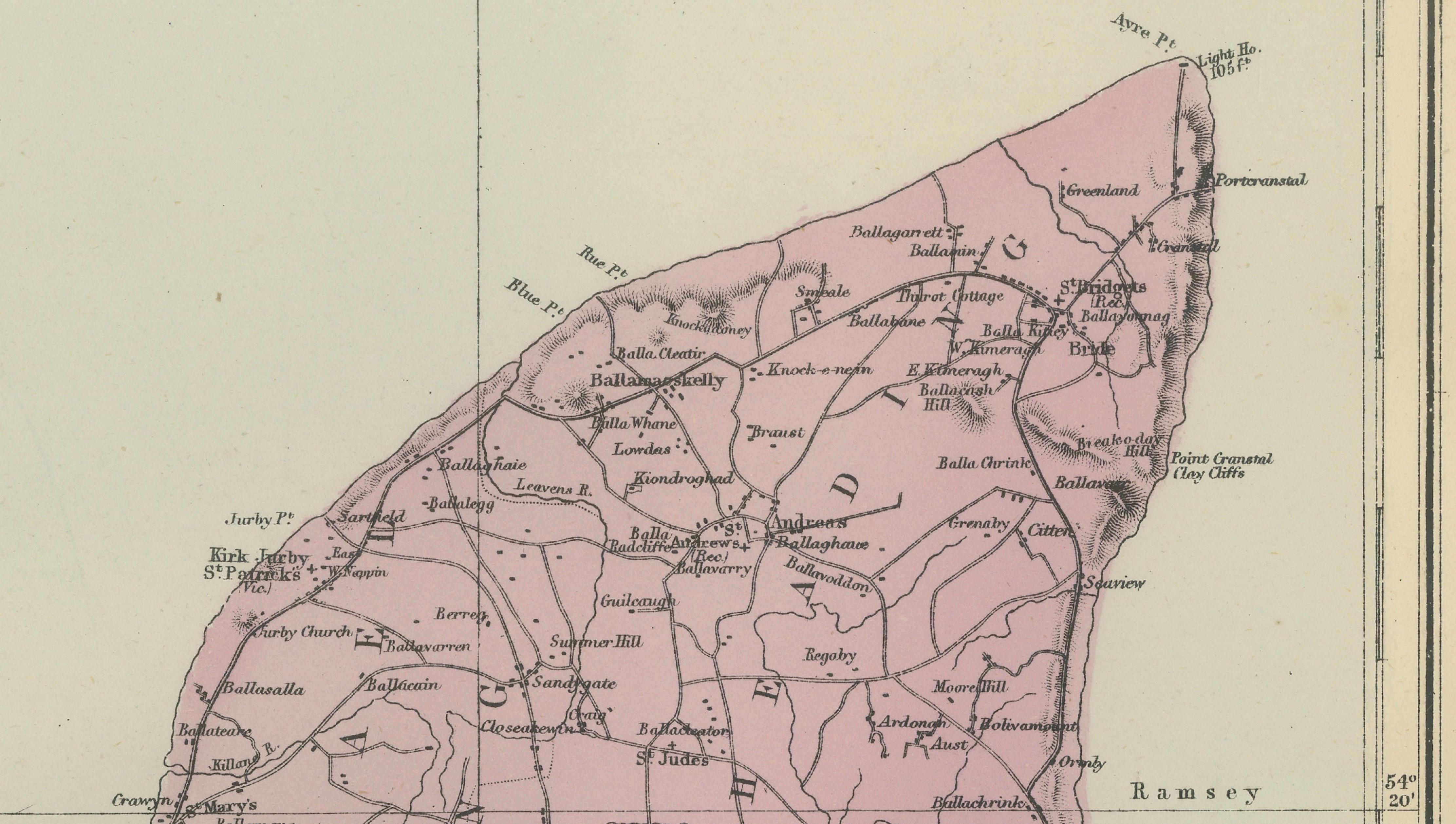 Isle of Man Map, Ordnance Survey Style, Bacon London, 1885