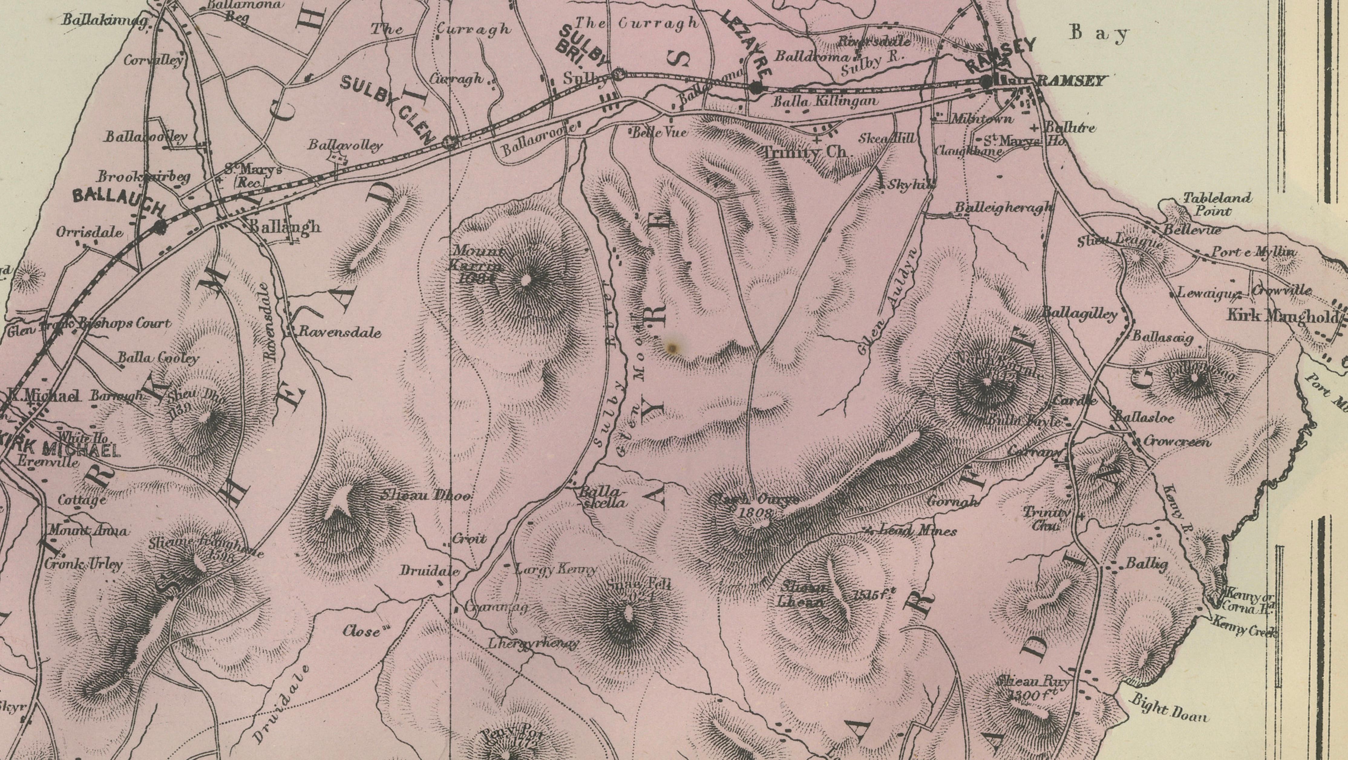 Isle of Man Map, Ordnance Survey Style, Bacon London, 1885