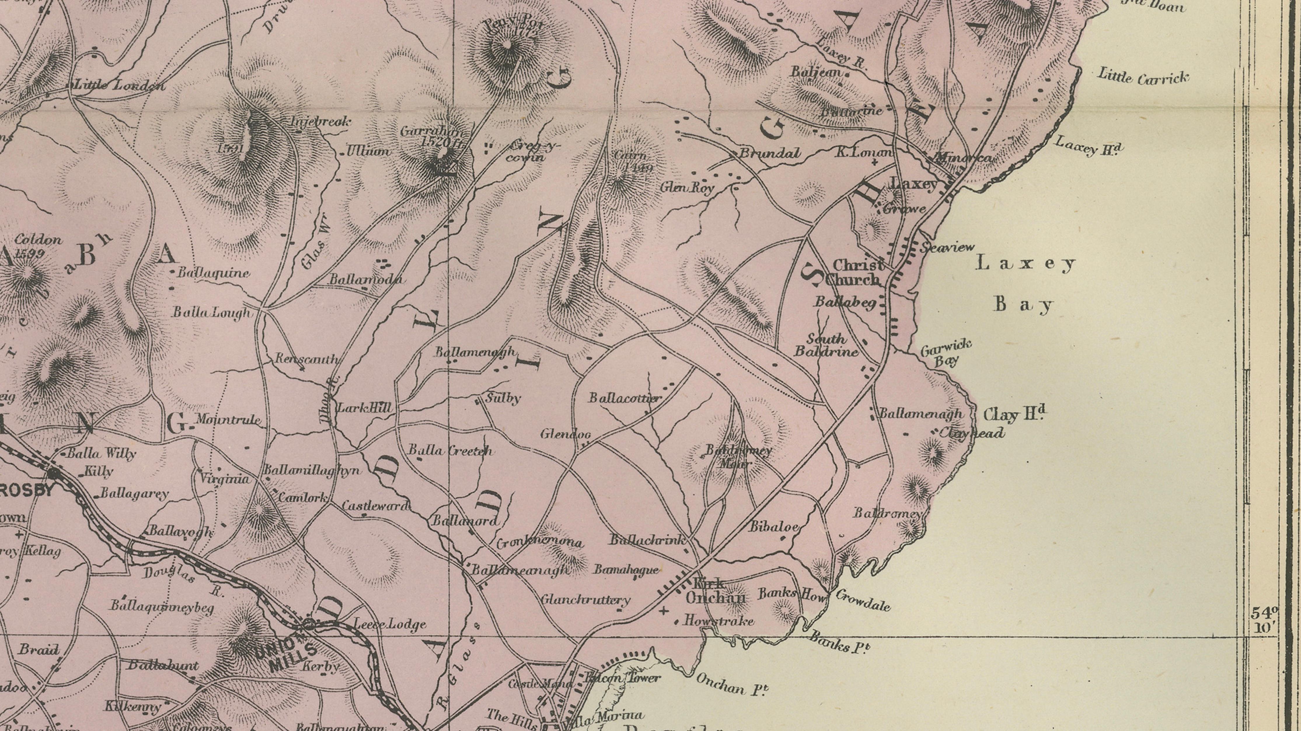 Isle of Man Map, Ordnance Survey Style, Bacon London, 1885