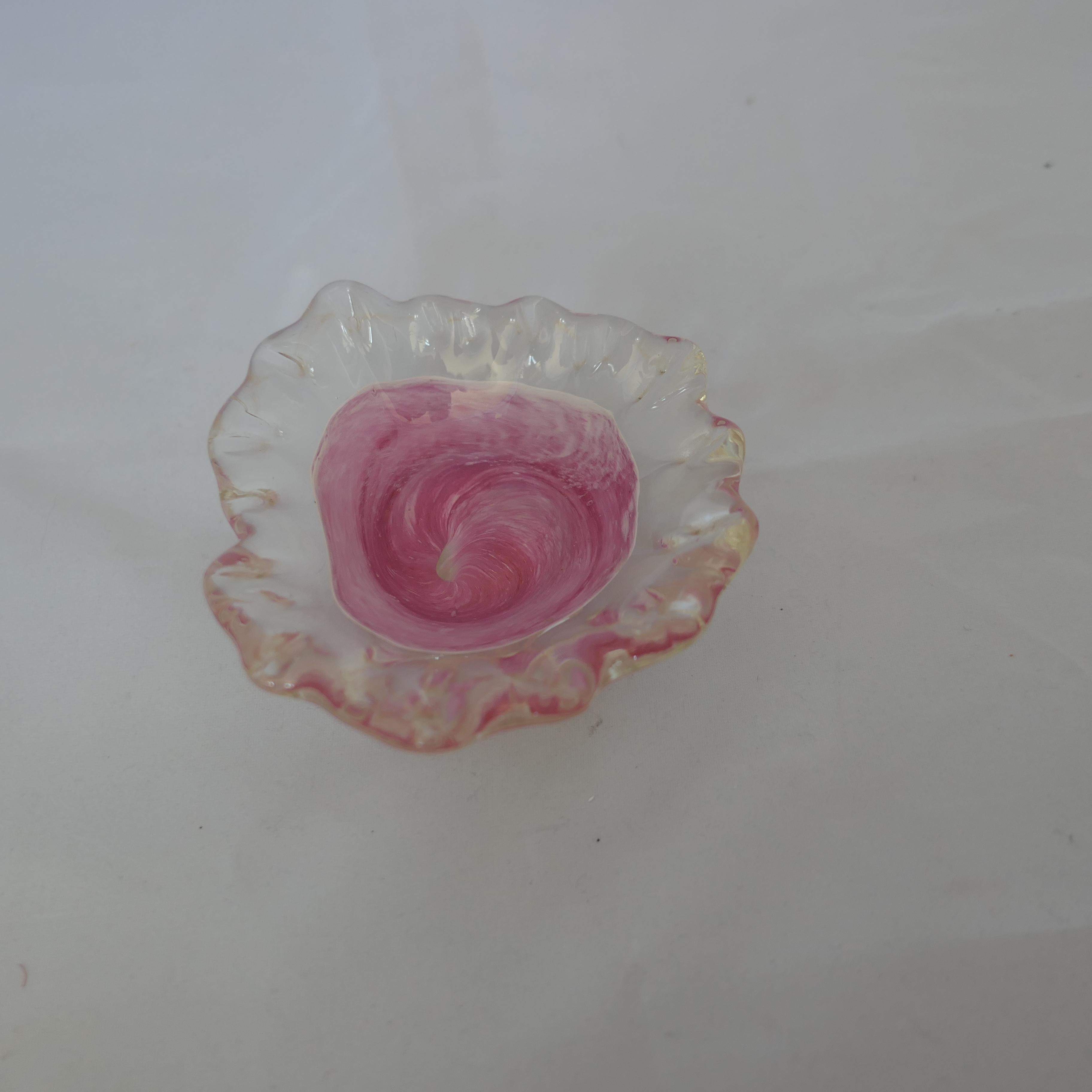Isle of Wight Art Glass Cased Dish in Shades of Pink, with a Ruffled top    For Sale 1