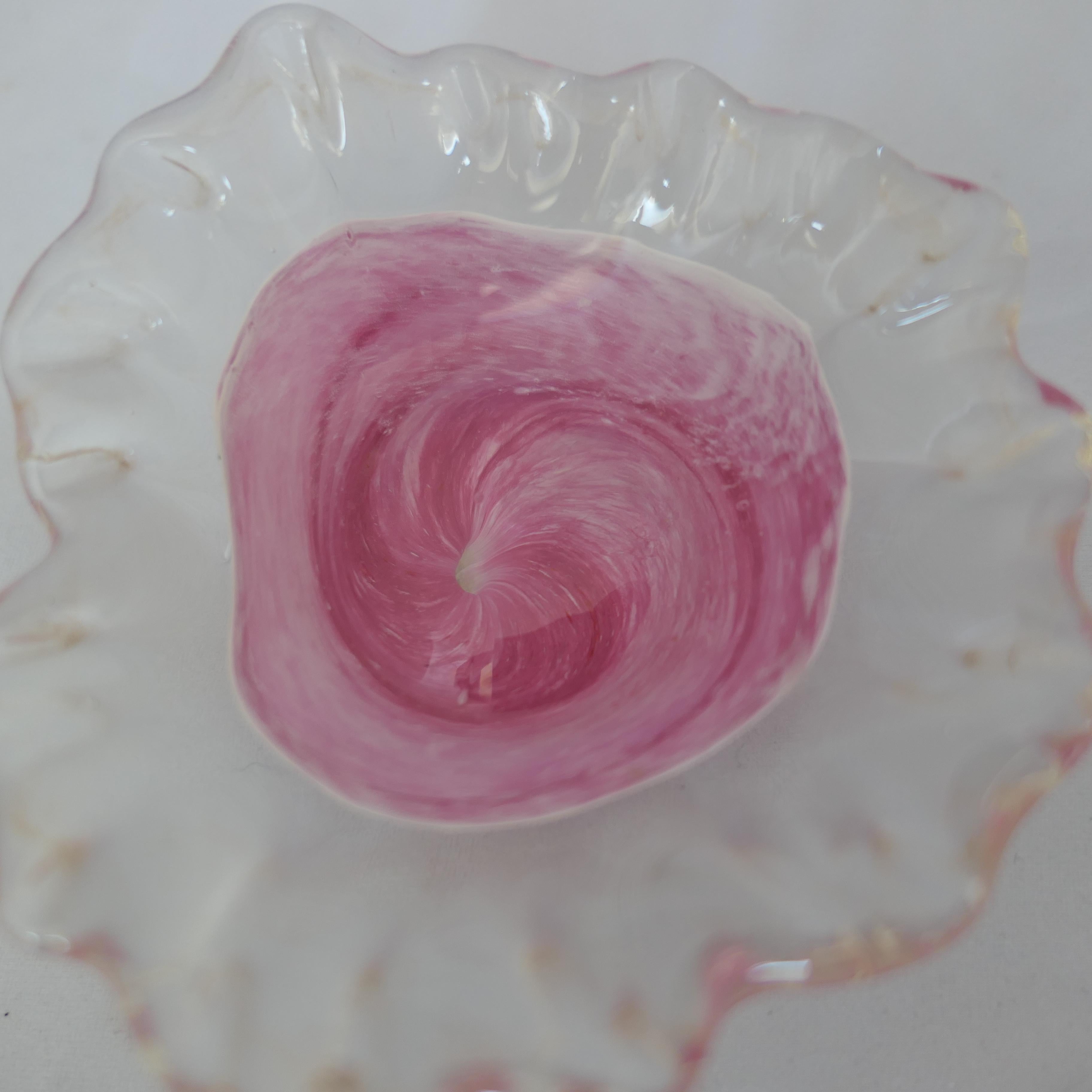 Isle of Wight Art Glass Cased Dish in Shades of Pink, with a Ruffled top    For Sale 2