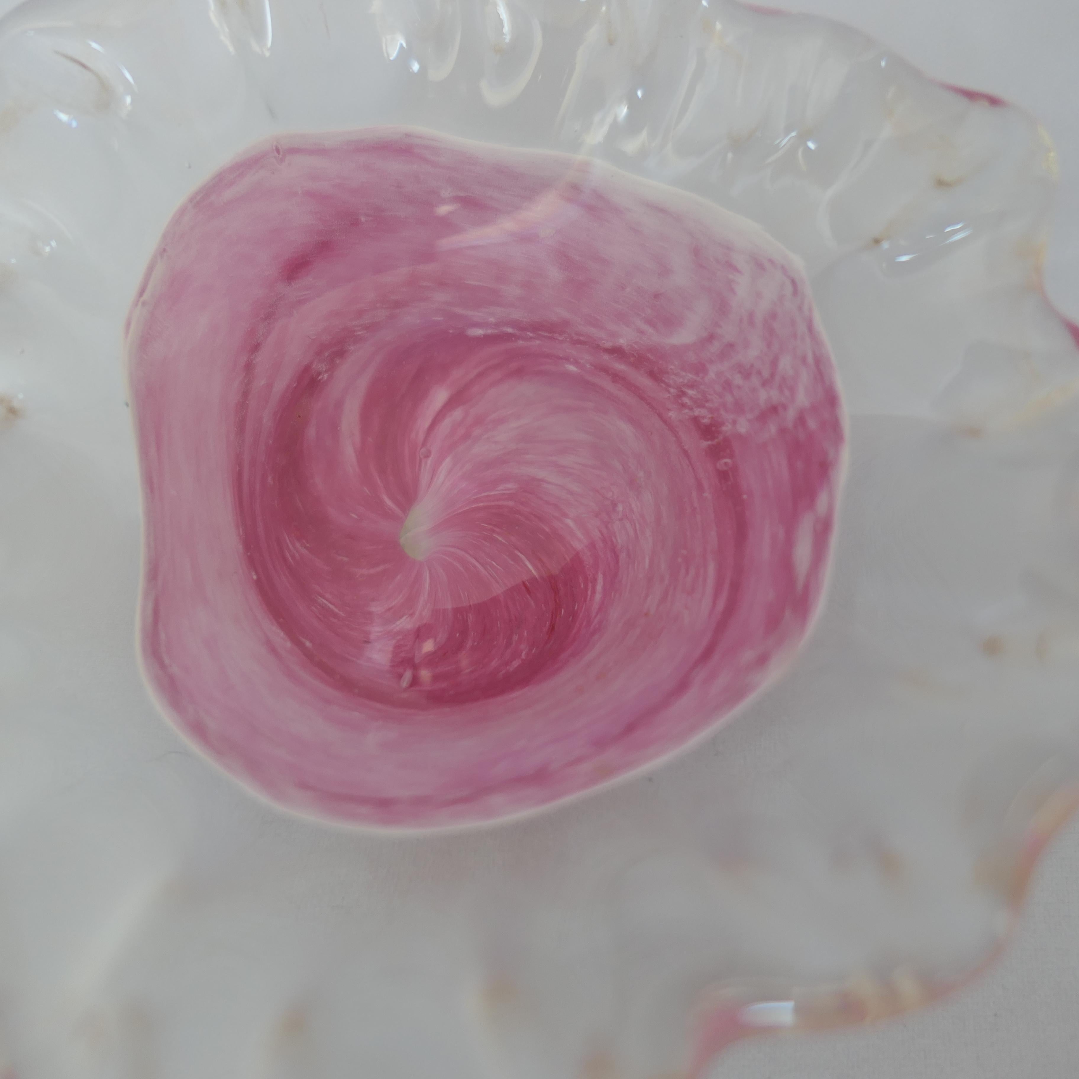 Isle of Wight Art Glass Cased Dish in Shades of Pink, with a Ruffled top    For Sale 3