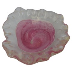 Used Isle of Wight Art Glass Cased Dish in Shades of Pink, with a Ruffled top   