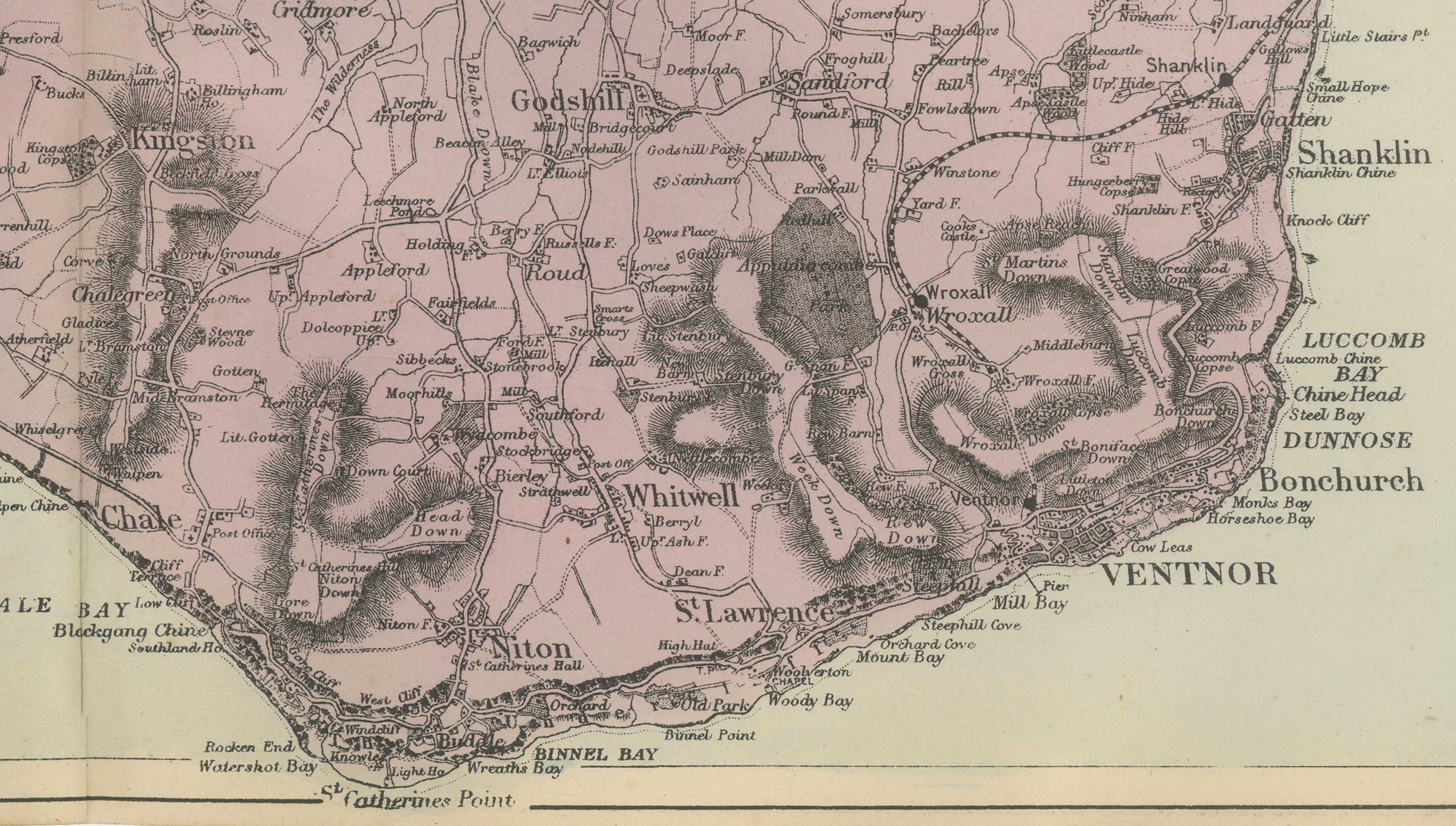 Isle of Wight Map, Ordnance Survey Style, Bacon London, 1885