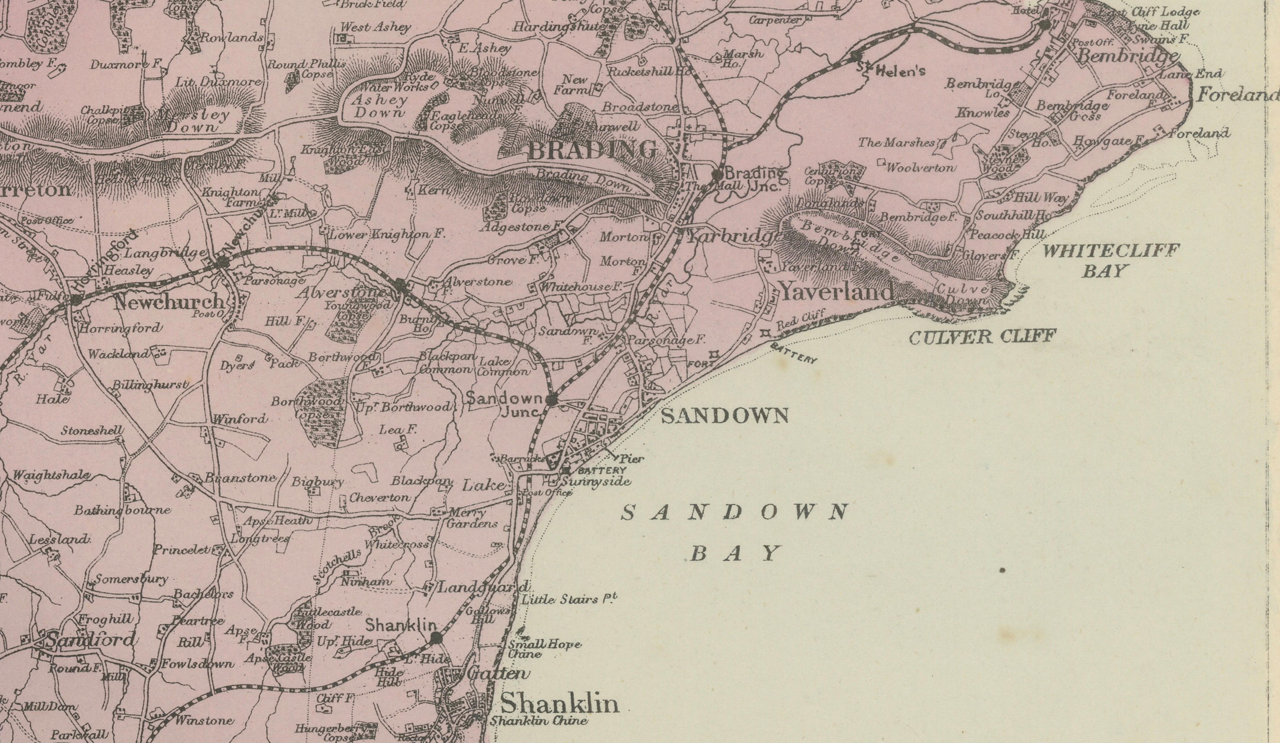 Isle of Wight Map, Ordnance Survey Style, Bacon London, 1885