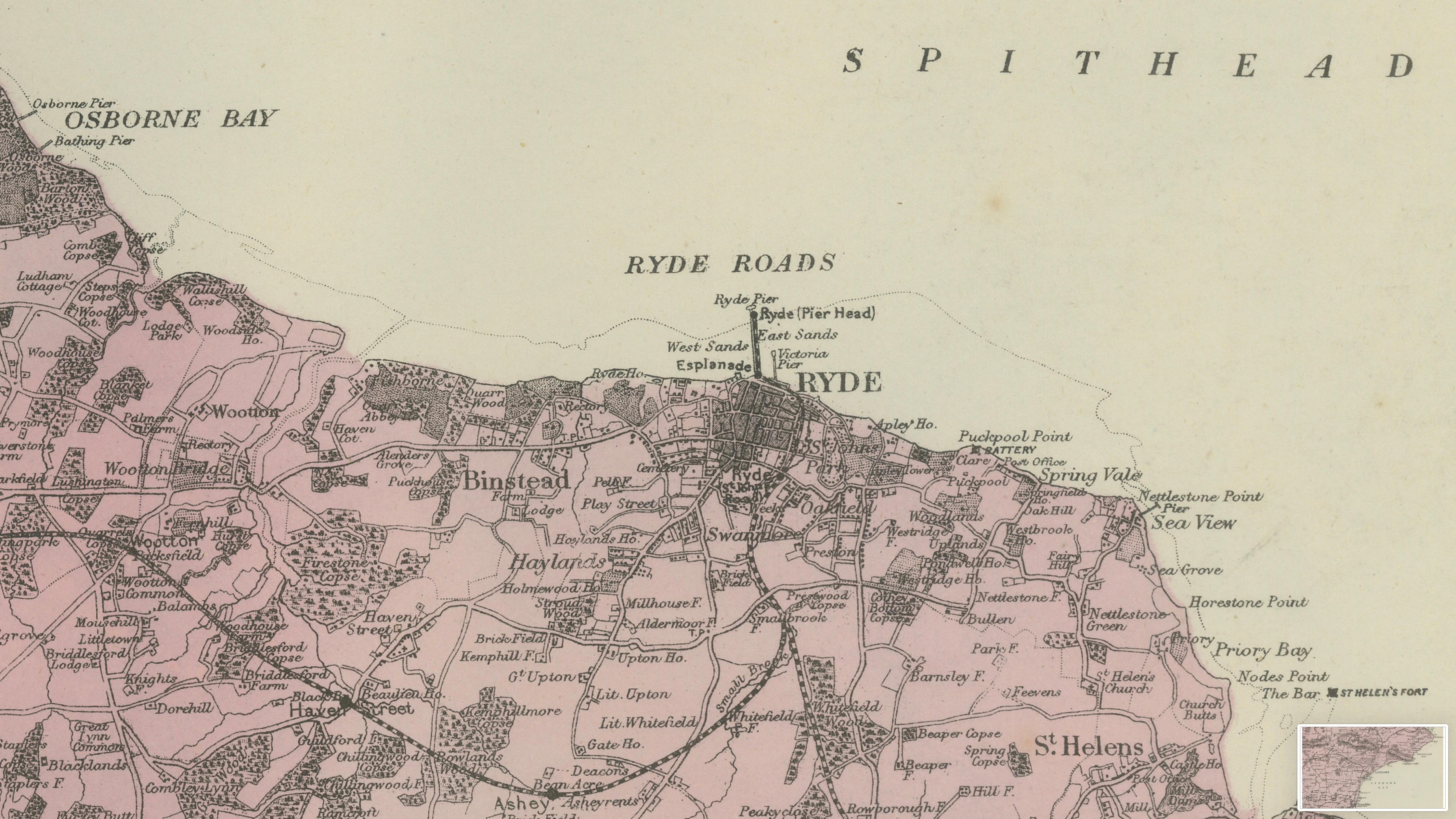 Isle of Wight Map, Ordnance Survey Style, Bacon London, 1885