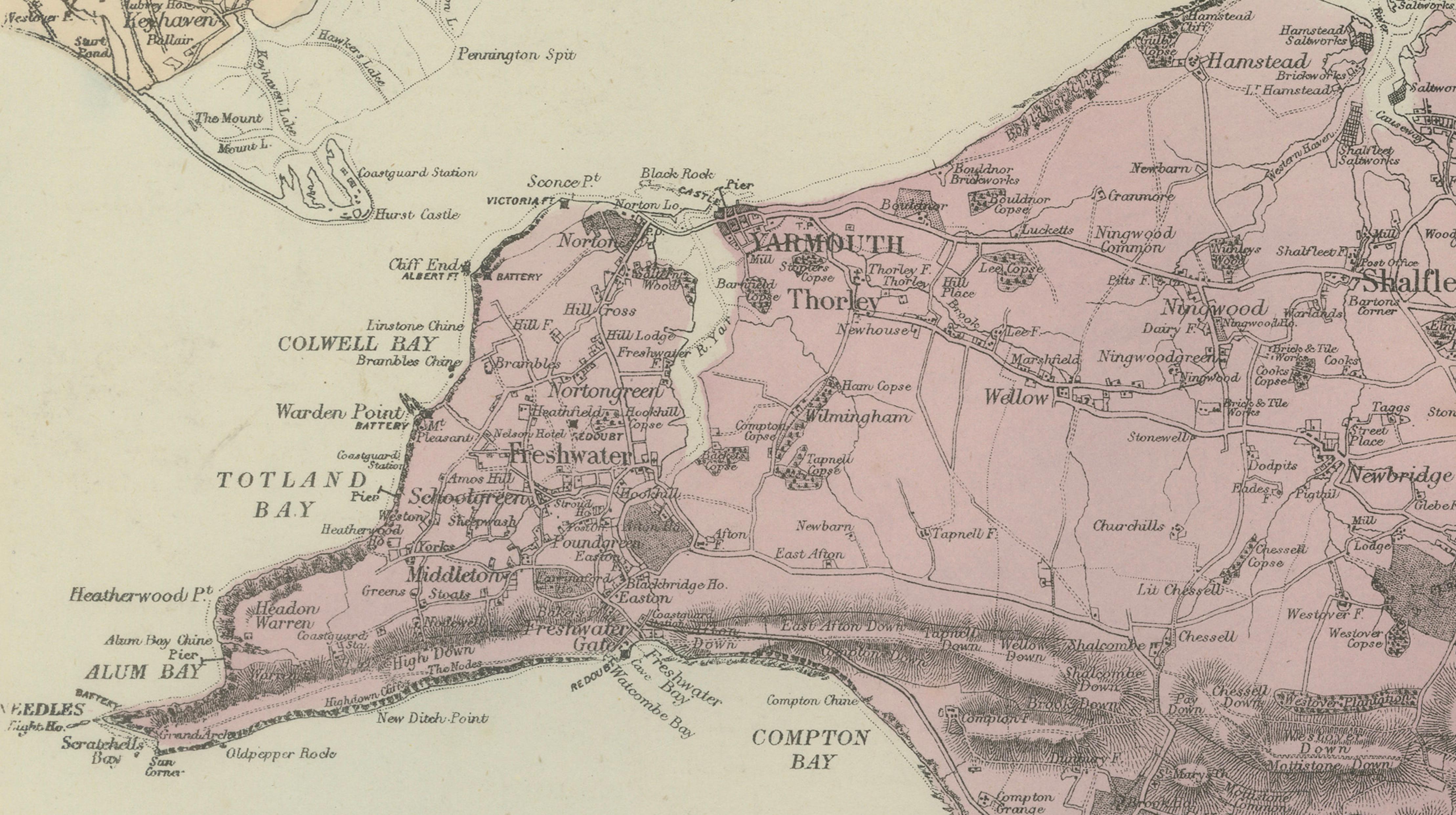 Isle of Wight Map, Ordnance Survey Style, Bacon London, 1885