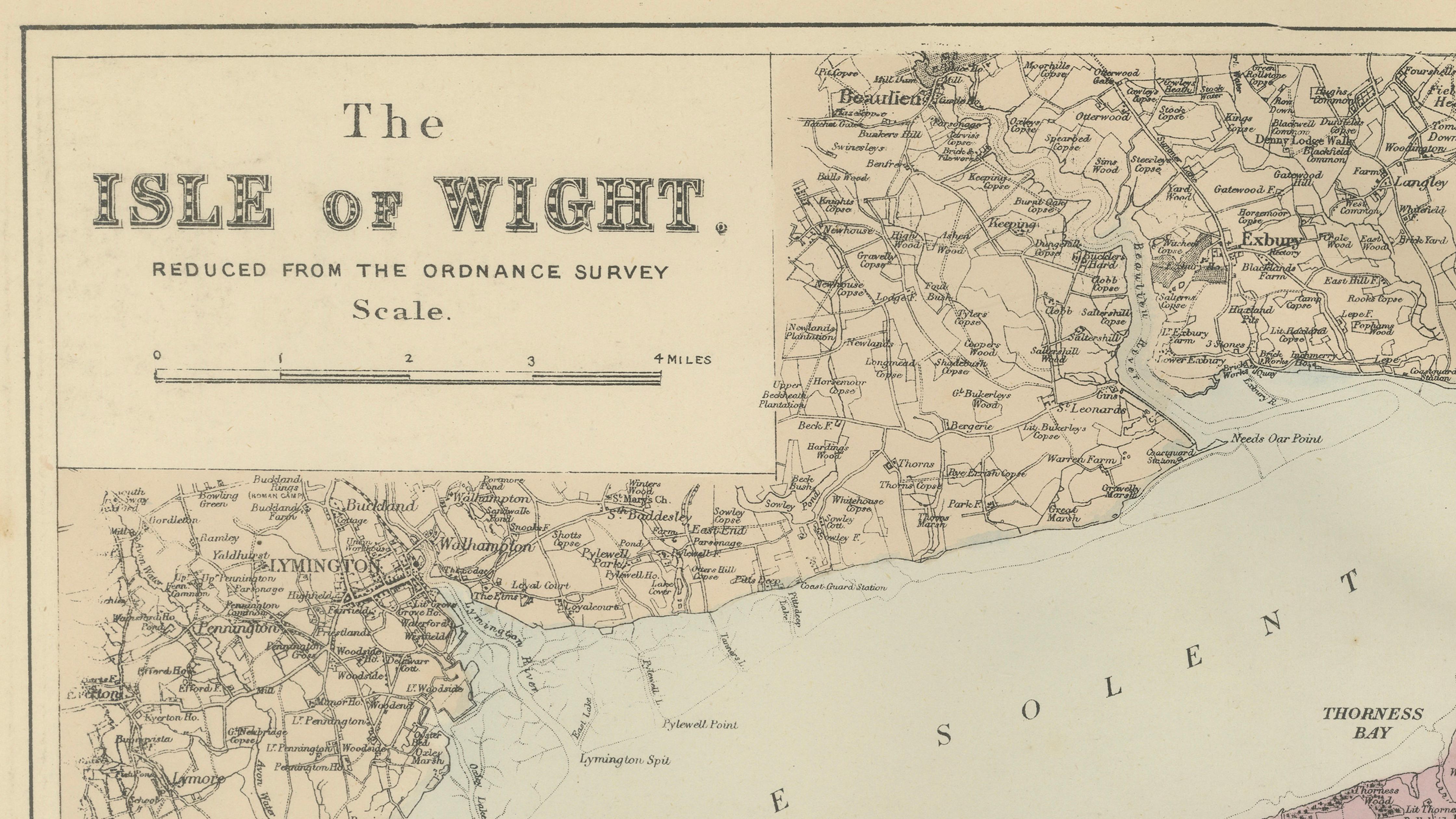 Isle of Wight Map, Ordnance Survey Style, Bacon London, 1885