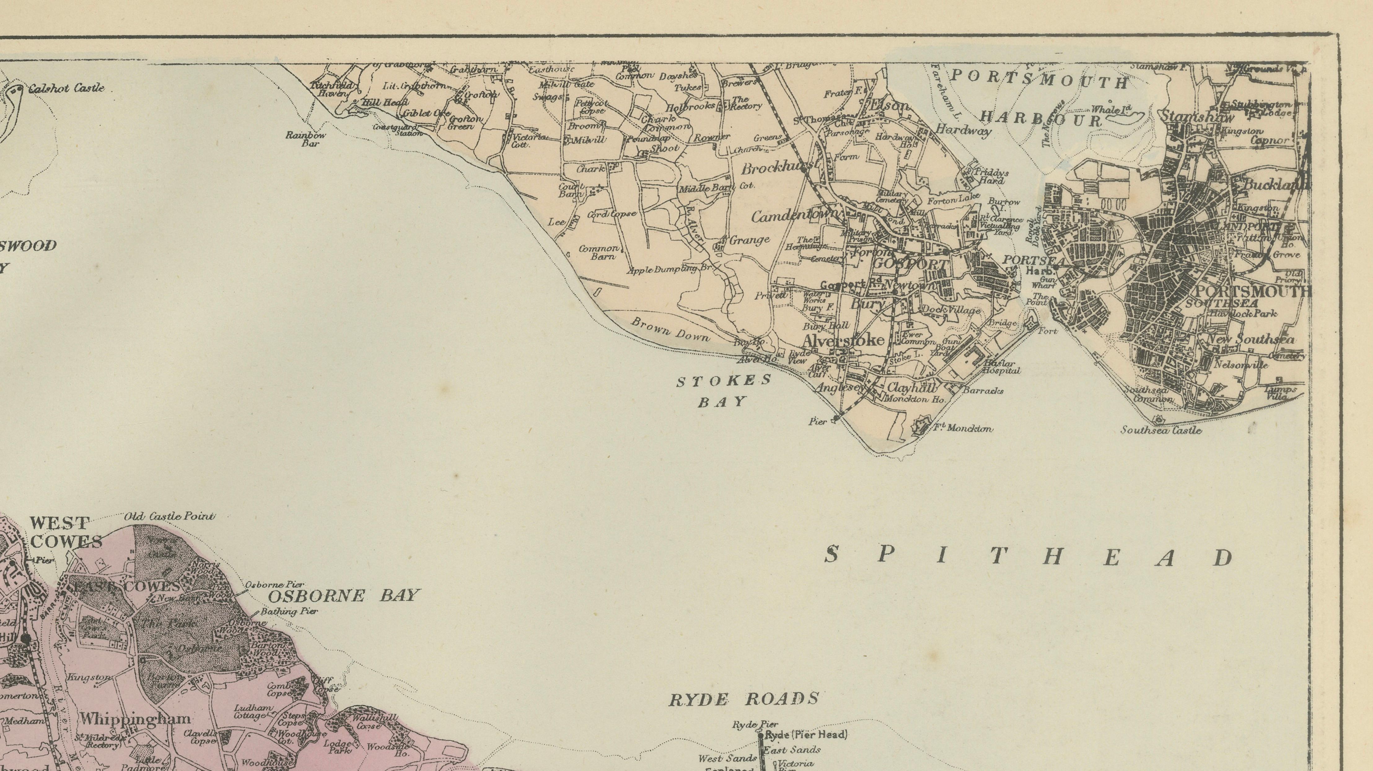 Isle of Wight Map, Ordnance Survey Style, Bacon London, 1885