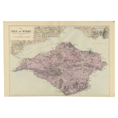 Isle of Wight Map, Ordnance Survey Style, Bacon London, 1885