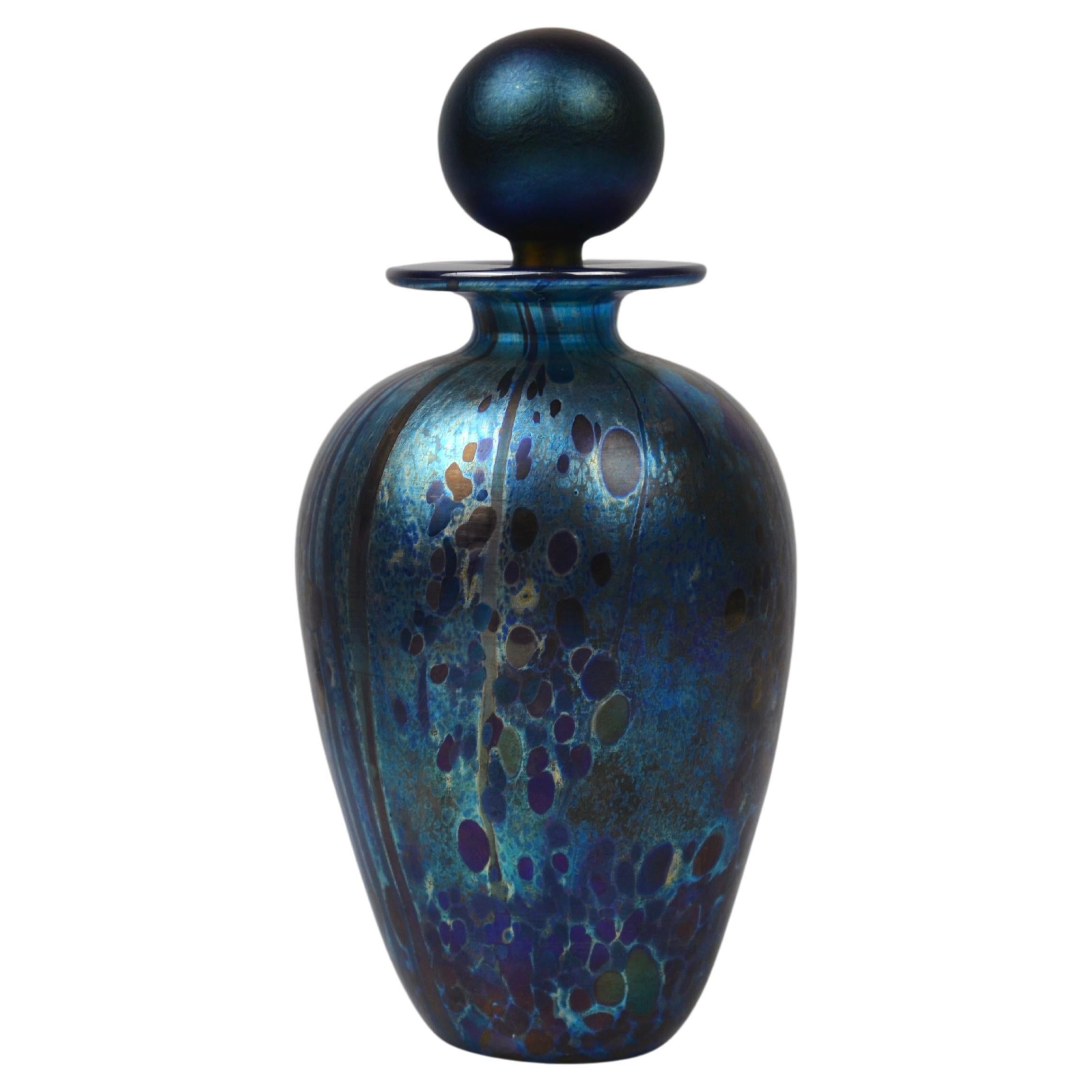 Isle of Wight Studio Glass Perfume Bottle – Blue Iridescent Art Glass, Vintage
