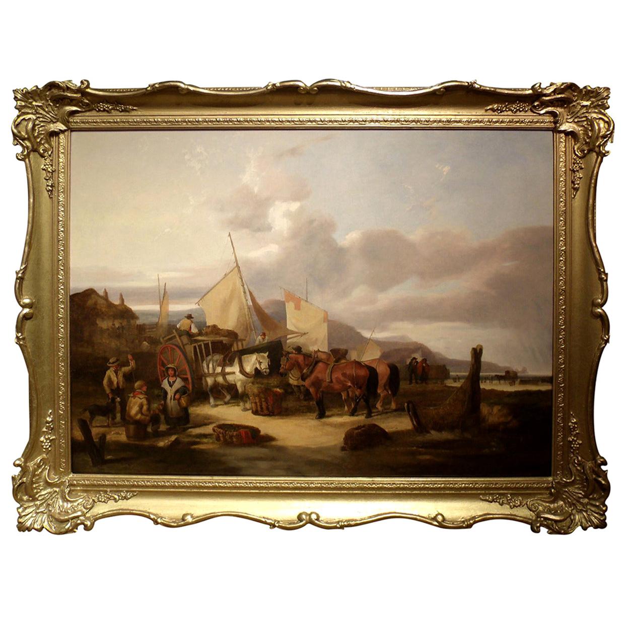 Isle of Wright Seaweed Gatherers Painting by William Shayer Sn. For Sale