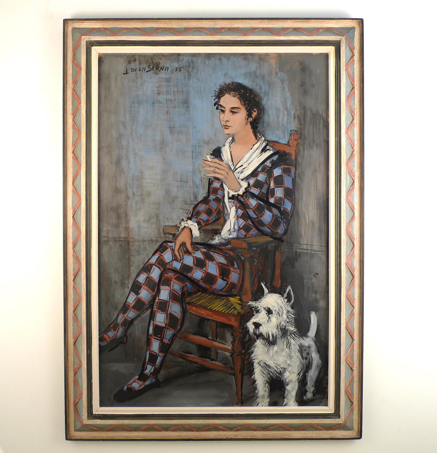 „Harlequin und sein Hund“,  Ölgemälde auf Karton des 20. Jahrhunderts von Ismael de la Serna  im Angebot 5