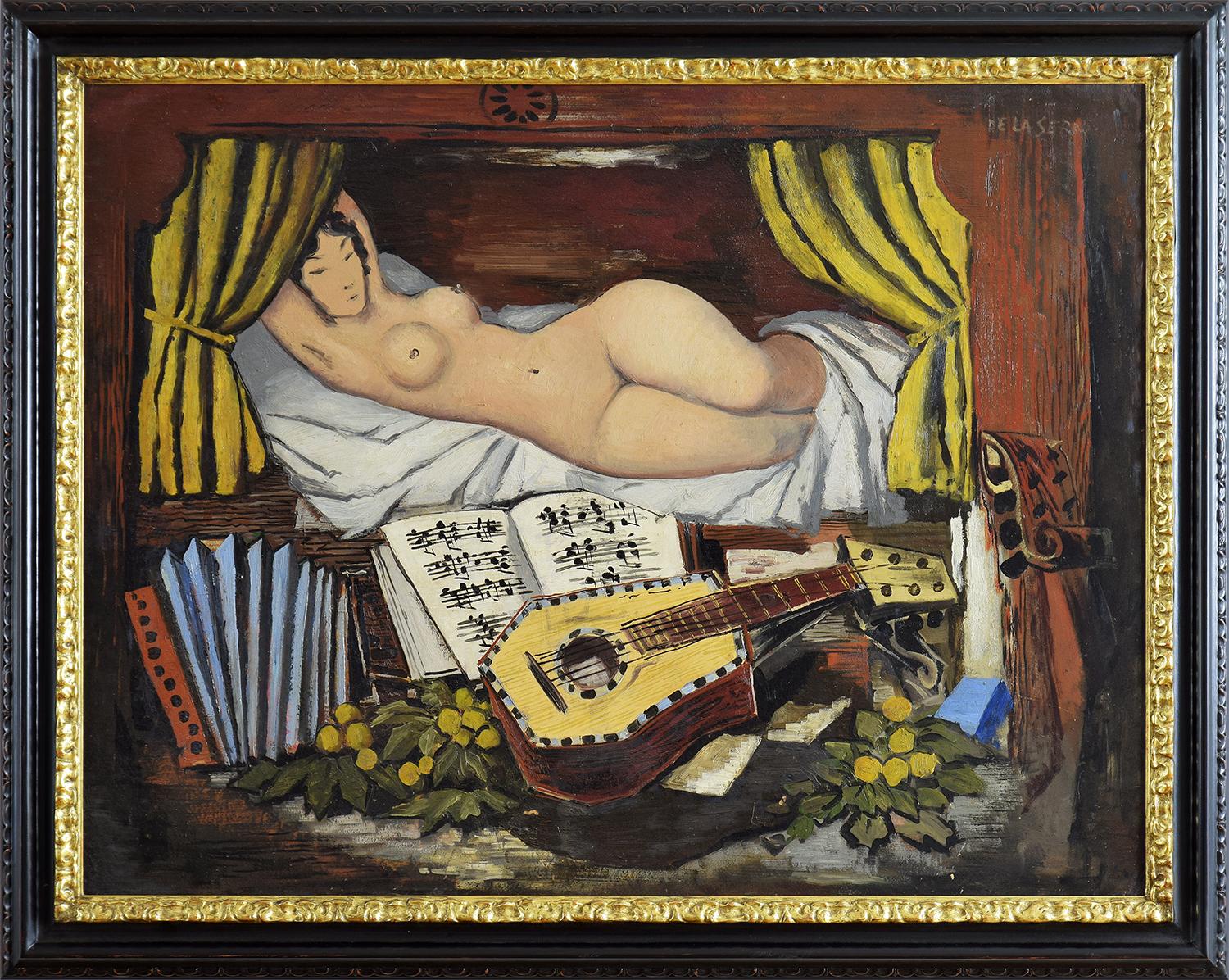 Jeune Fille à l'Accordéon von ISMAEL DE LA SERNA - Spanischer Künstler, kubistische Kunst – Painting von Ismael de la Serna