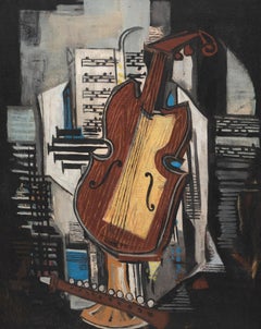 Still Life with Violin	by Ismael de la Serna - Cubist painting, Still Life