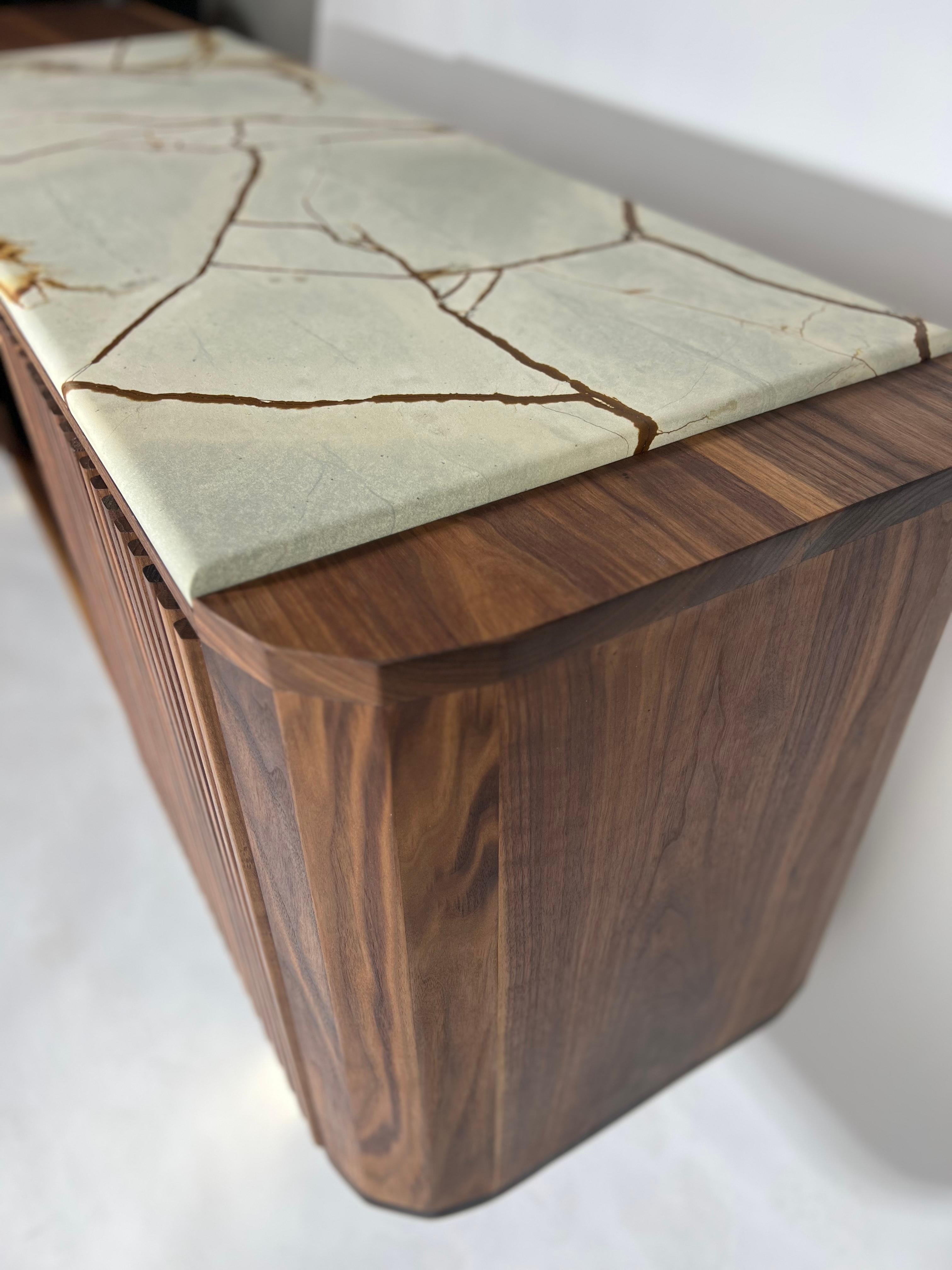 iSN-v1 Blue Roma Quartzite & Walnut Sideboard For Sale 4
