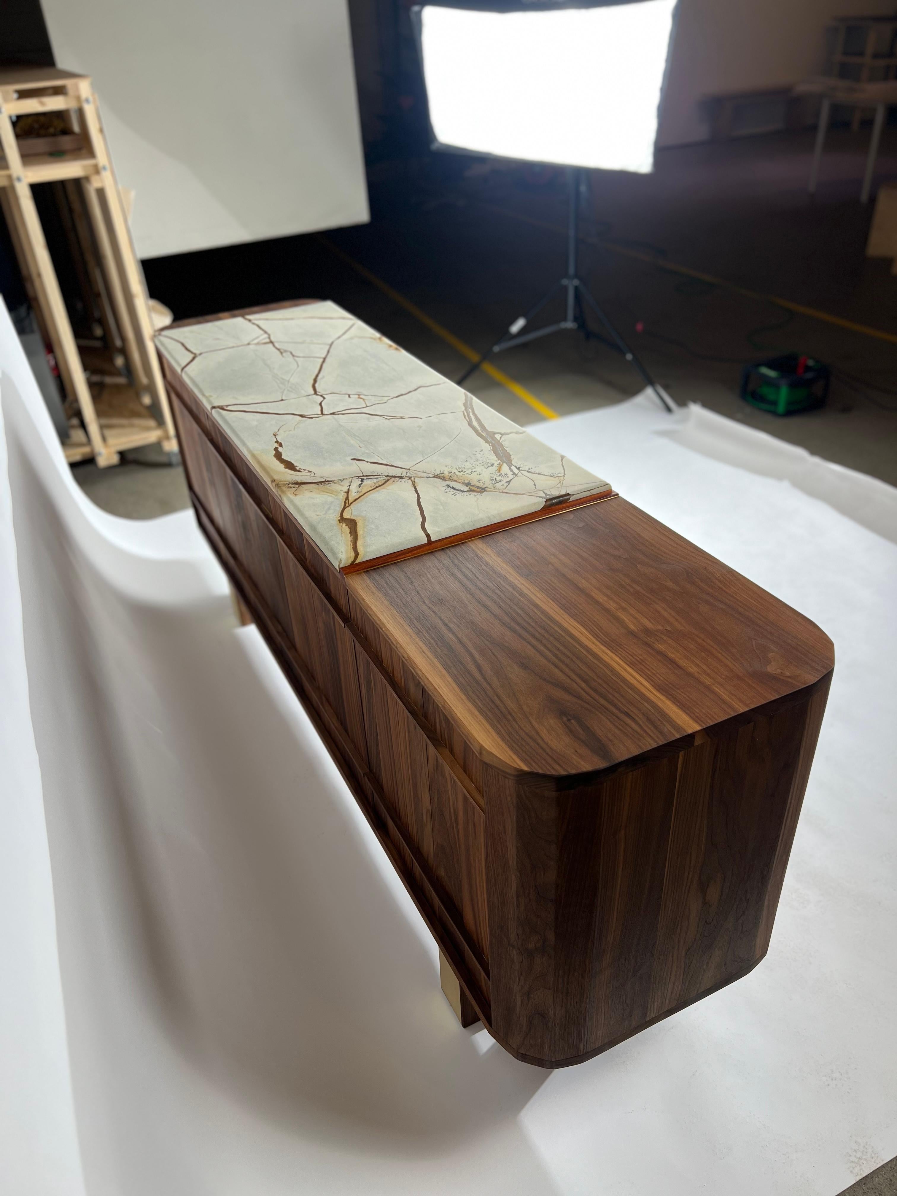 iSN-v1 Blue Roma Quartzite & Walnut Sideboard For Sale 12